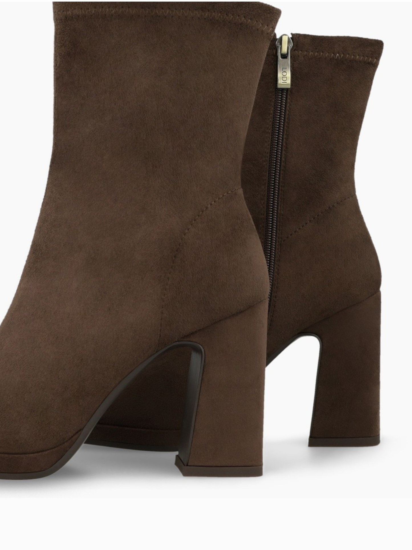 Lodi - Brown Suede Block Heel Sock Boot