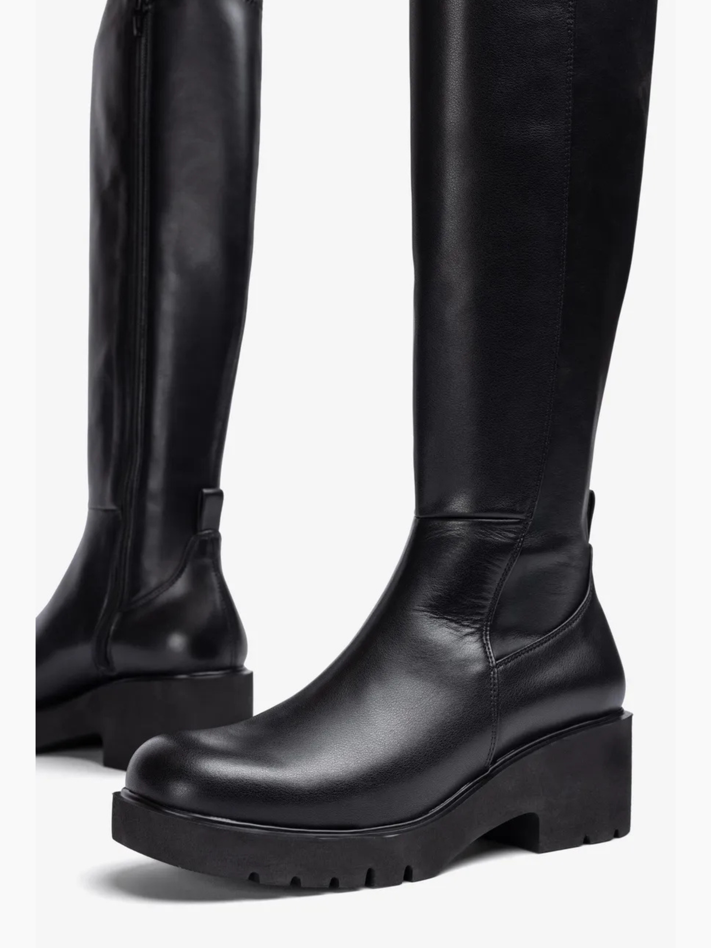Unisa - Long Black Leather Block Heel Boot