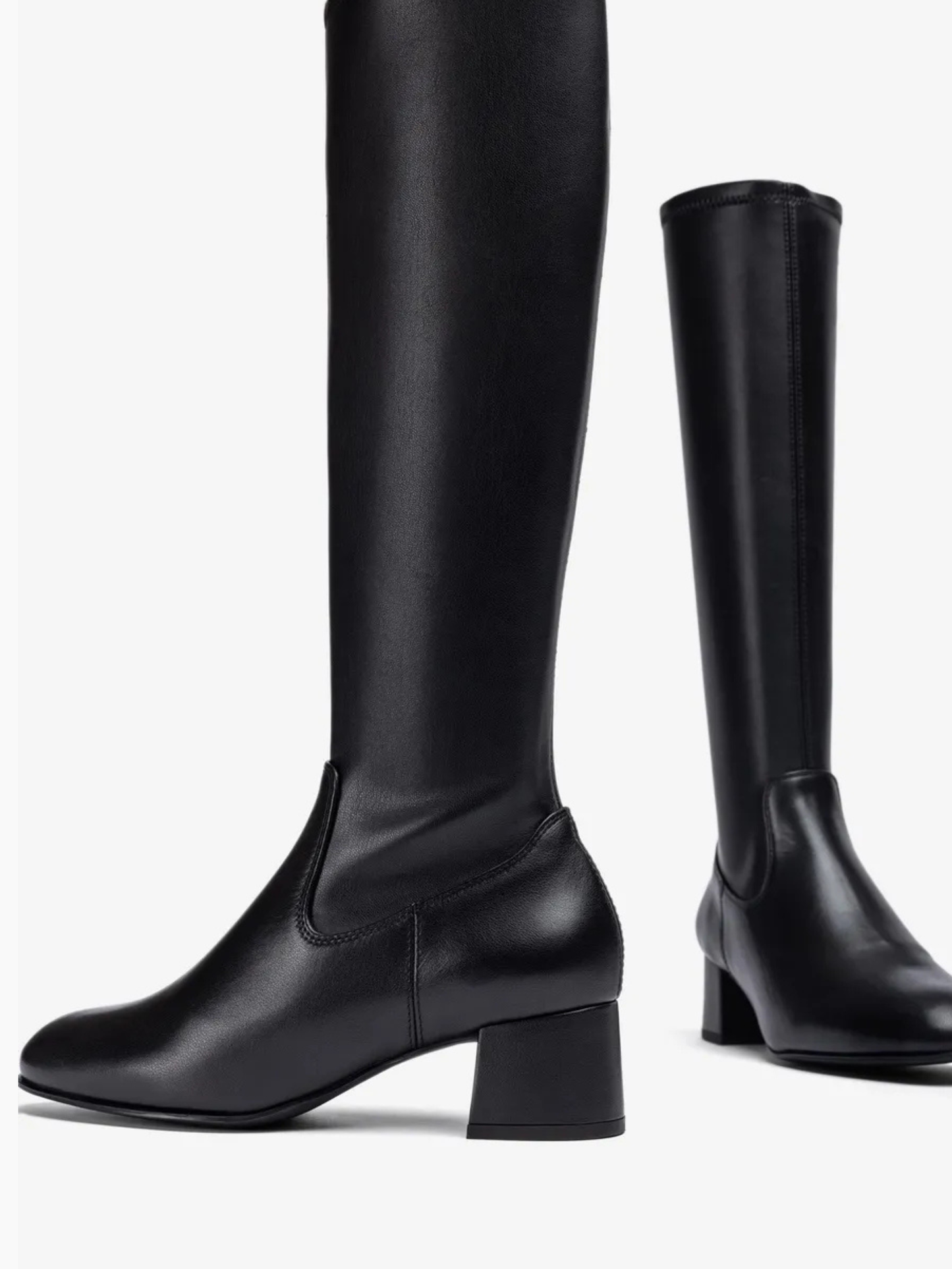 Unisa - Long Black Leather Block Heel Boot