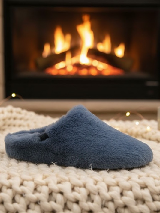 Another Step - Fluffy Blue Slip On Mule Slipper