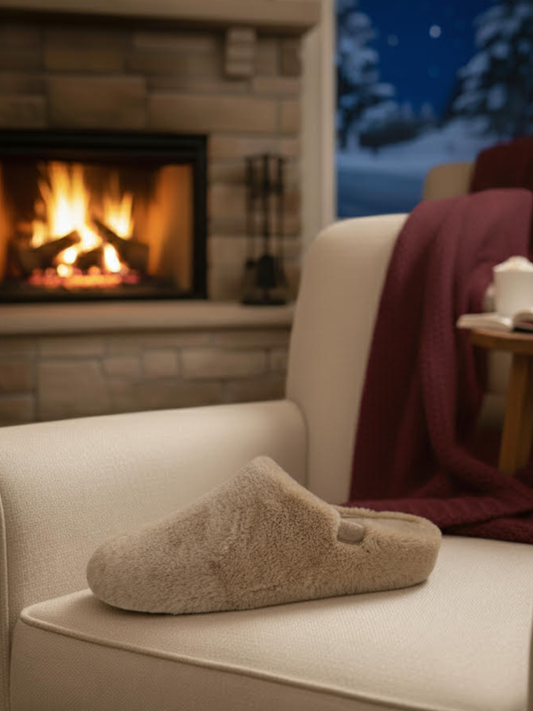 Another Step - Fluffy Camel Slip On Mule Slipper