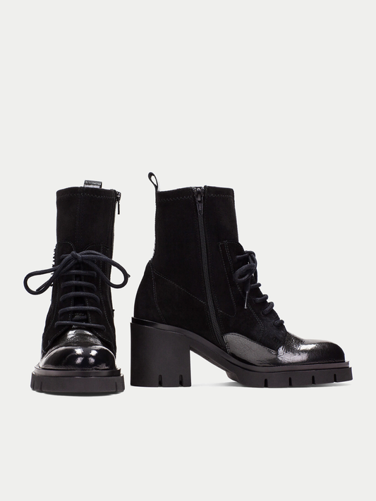Hispanitas - Black Leather/ Suede Mix Boot With Lace Detail and Chunky Sole