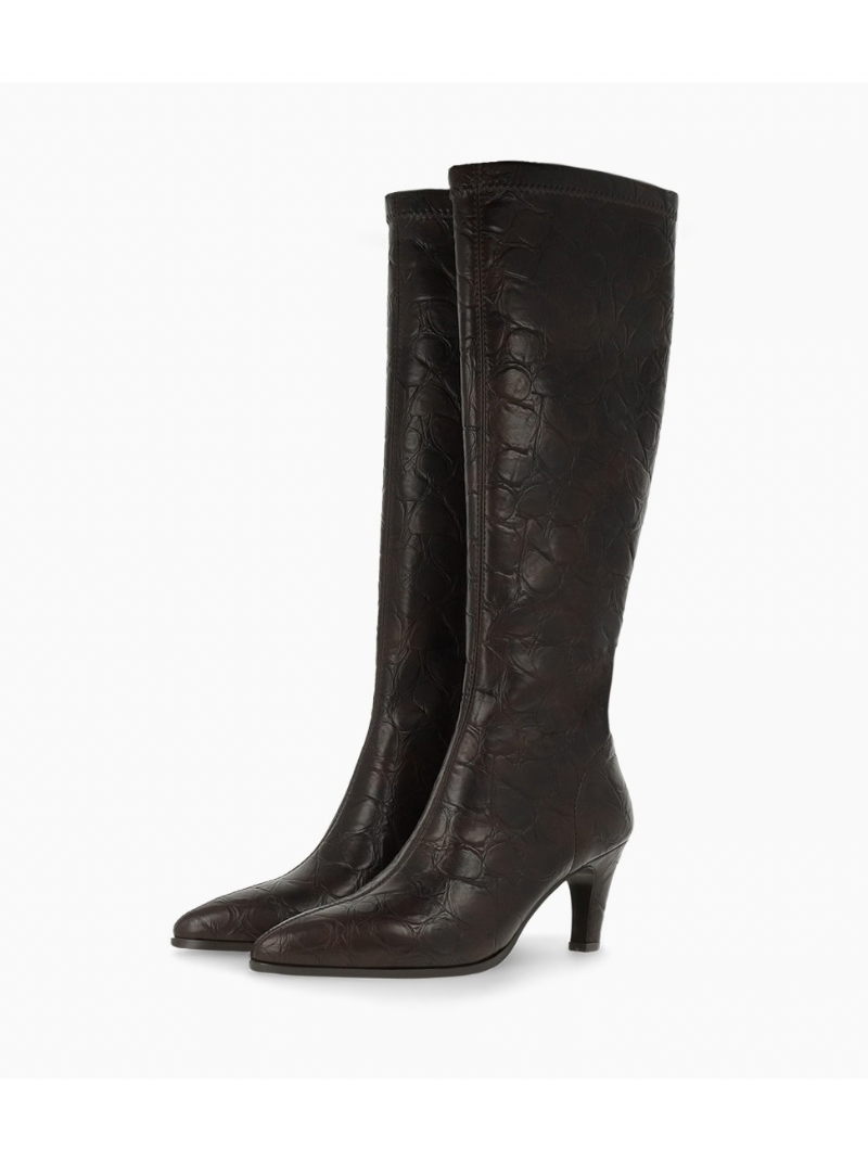 Lodi - Brown Leather Matt Croc Long Stretch Boot