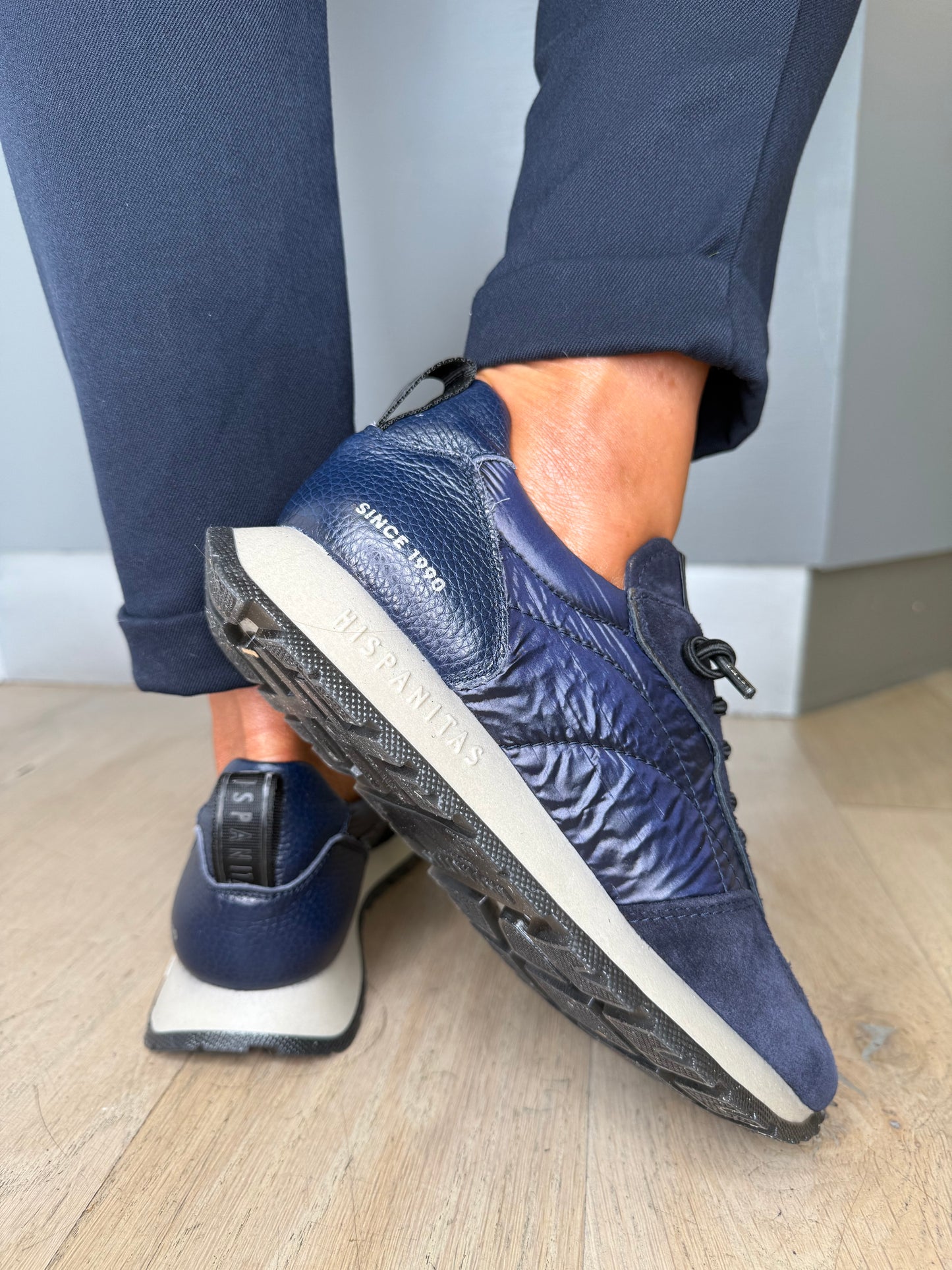 Hispanitas - Dark Navy Suede/ Navy Padded Fabric Mix Pull On Trainer
