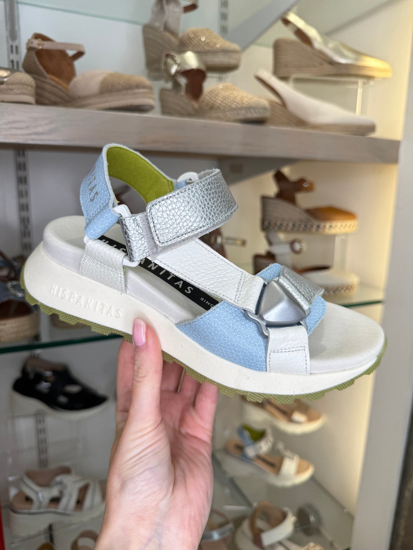 Hispanitas - White With Sky Blue & Silver Trim Sporty Sandal