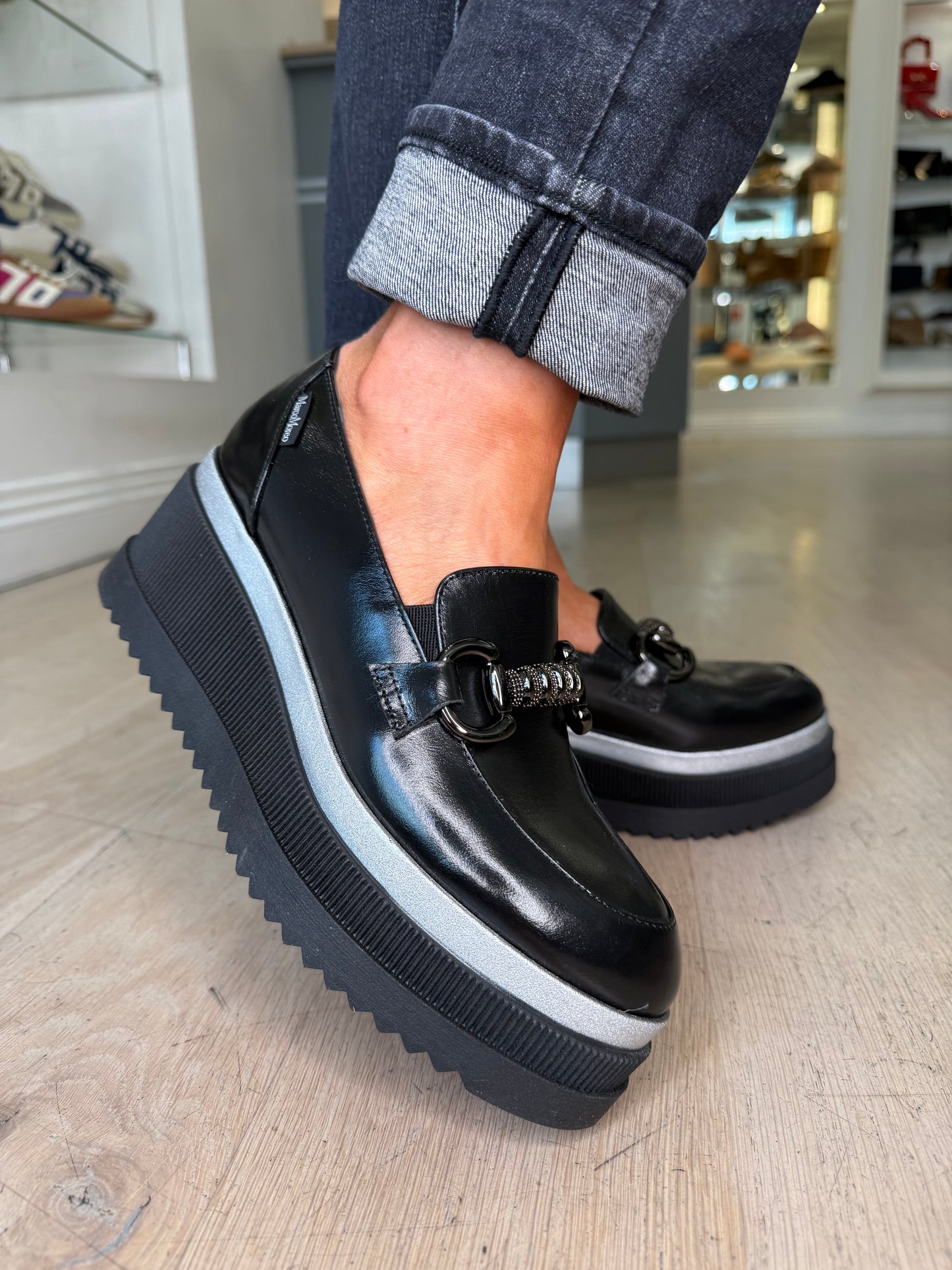 Marco Moreo - Ilaria Black Nappa Leather Slip On Chunky Sole Shoe