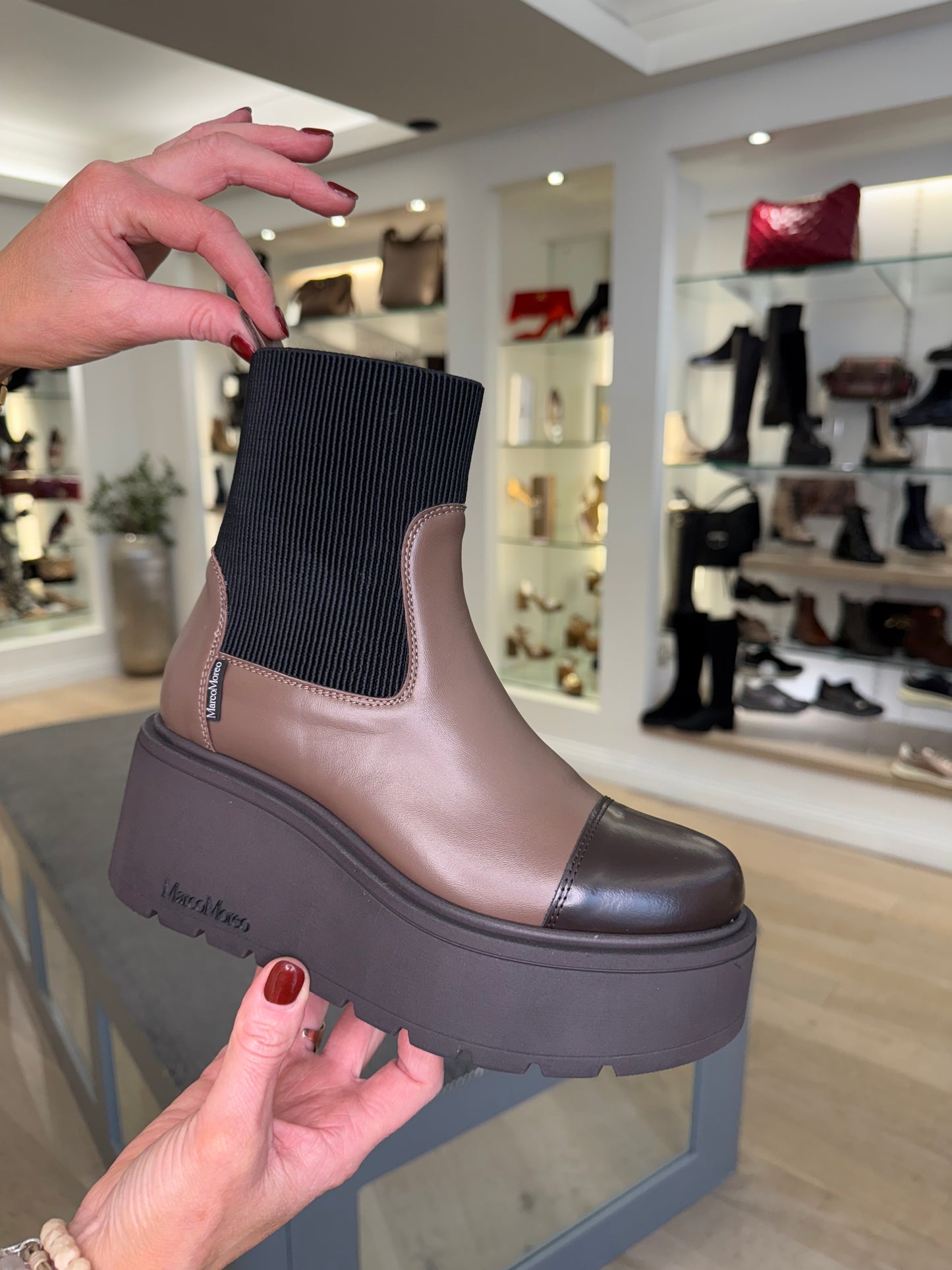 Marco Moreo - Brown Leather & Fabric Panel Platform Boot