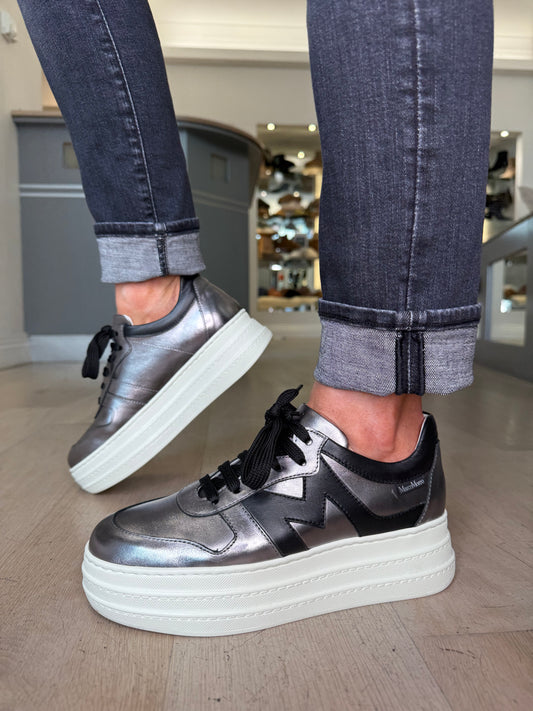 Marco Moreo -Metallic Pewter Flatform Trainer With Black Trim