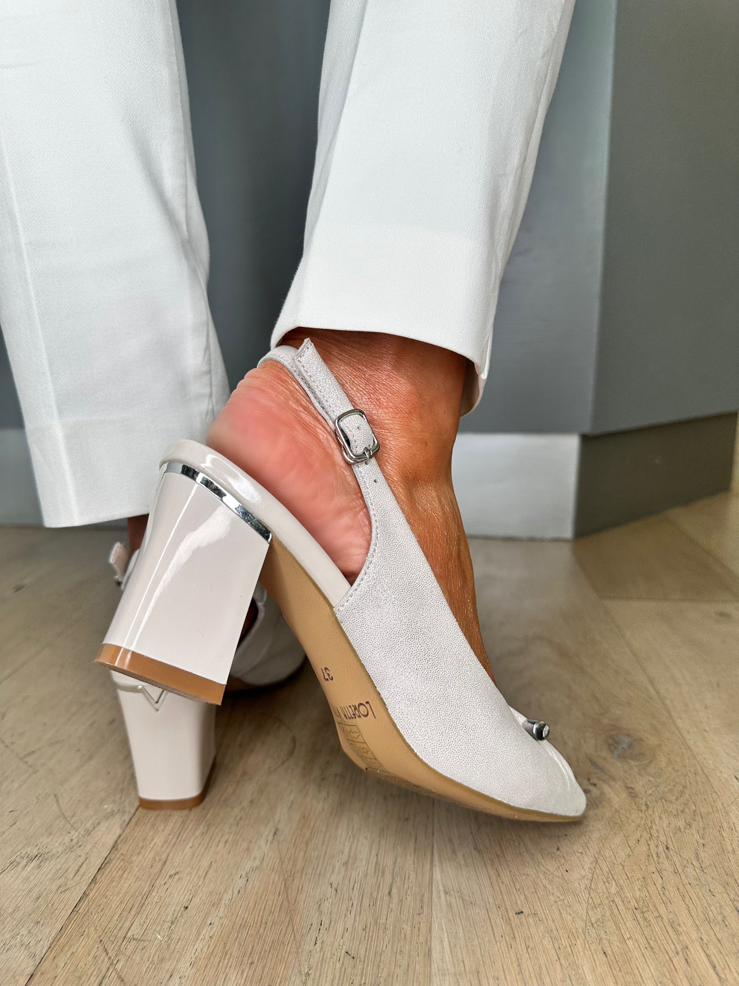Loretta Vitale - Silver Shimmer/Nude Suede Pointy Toe Slingback Shoe