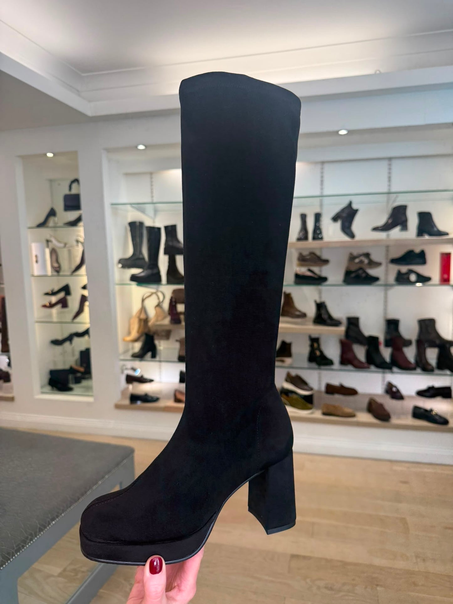 Miss Elastic - Long Pull On Black Suede Sock Boot With Block Heel & Platform Sole (Copy)