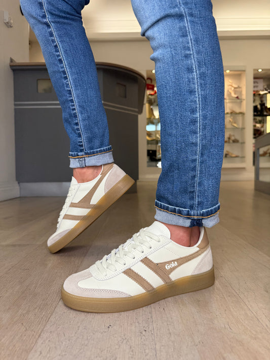 Gola - Viper Leather Trainer With Beige & Caramel Suede Trim