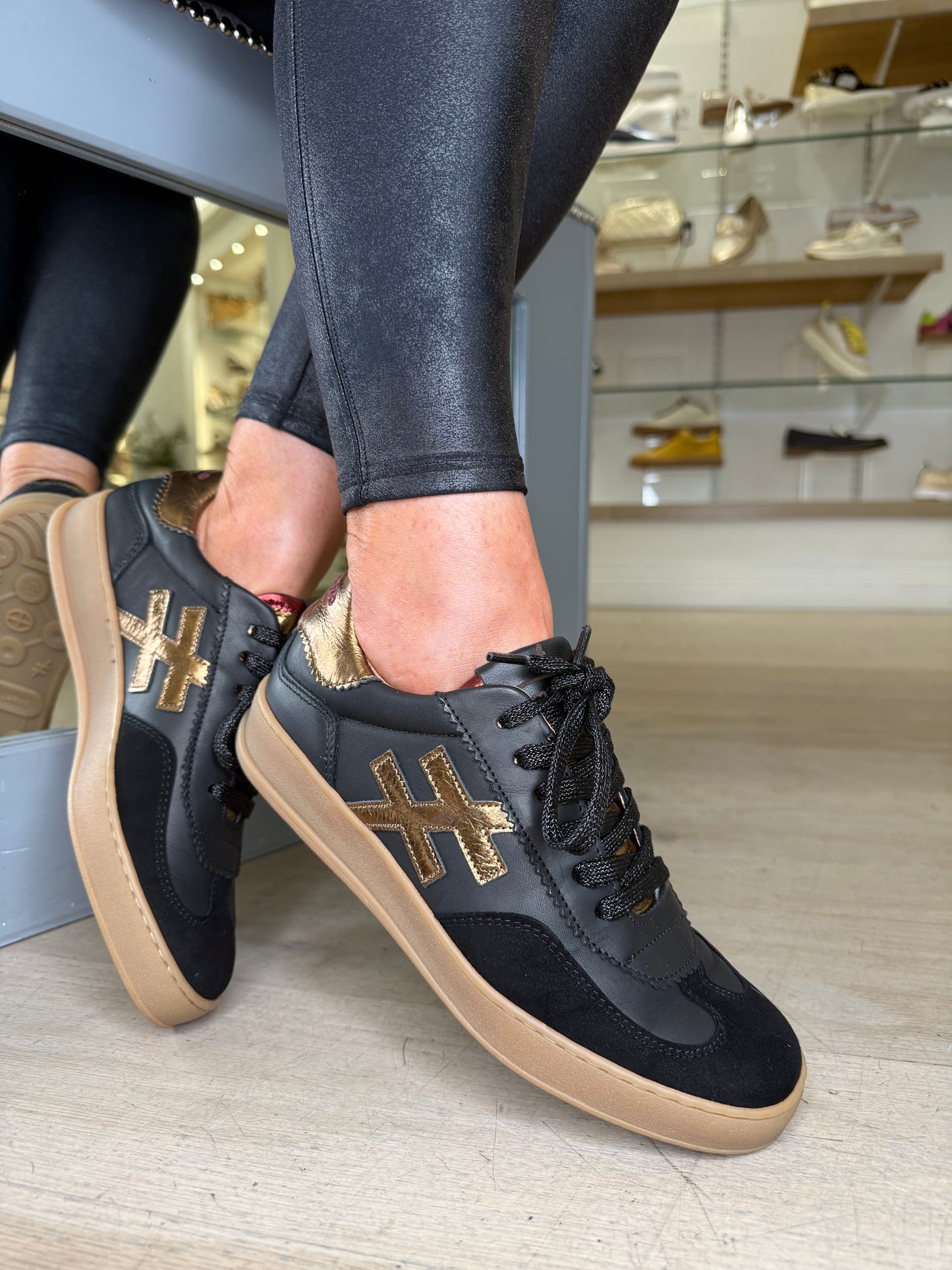 Another Trend - Black Suede/Leather Trainer With Metallic Bronze Trim