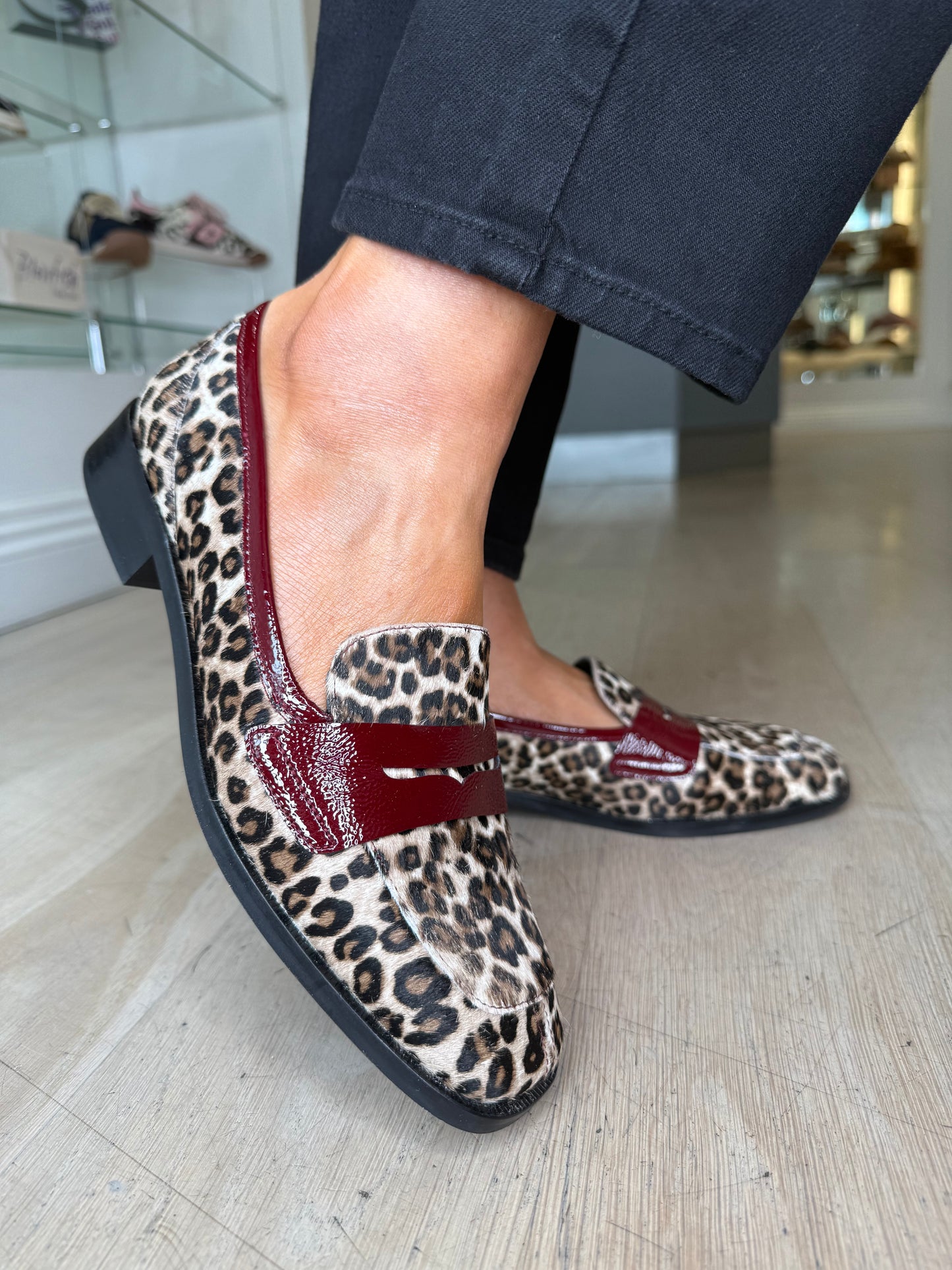 Lodi - Leopard Print Loafer With Wine Patent Trim