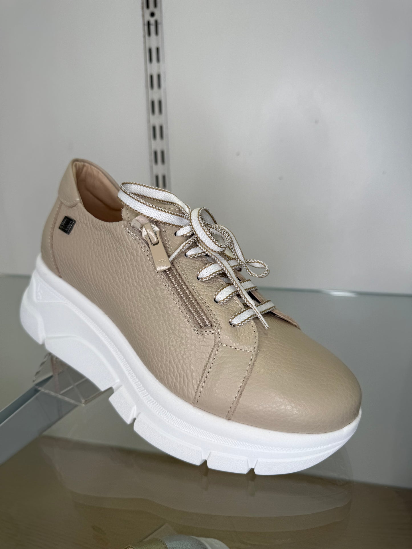 Jose Saenz - Taupe Leather Lace Up Wedge Shoe With Side Zip