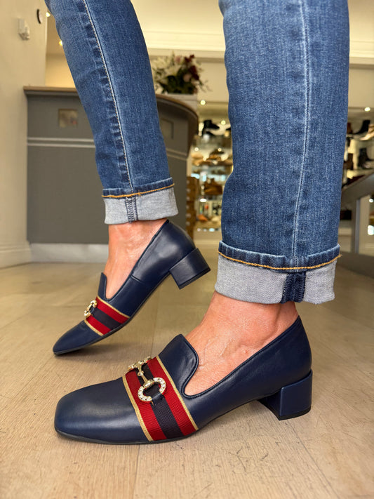 Marian - Navy Nappa Leather Slip On Shoe With Gold Chain