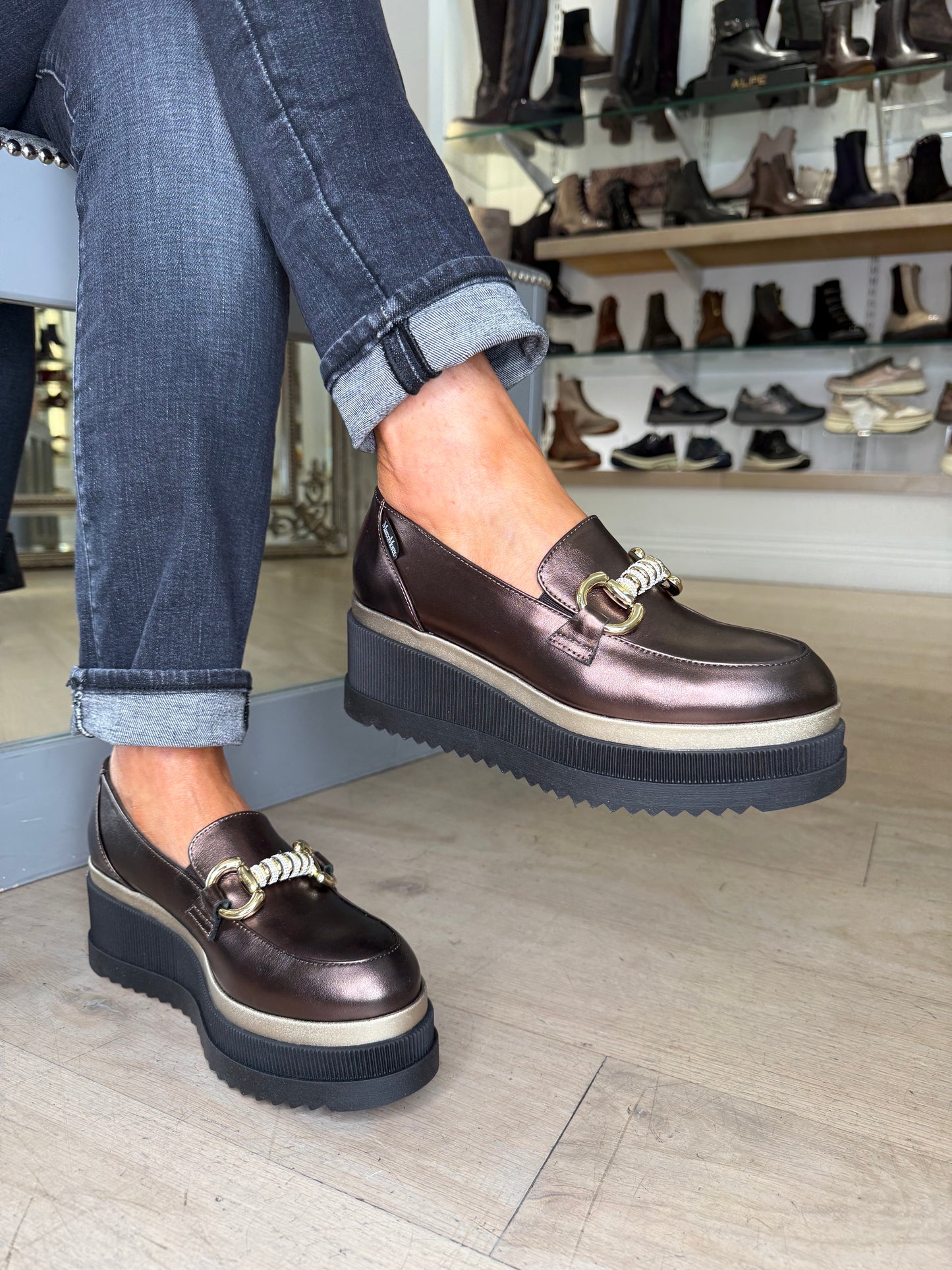 Marco Moreo - Bronze Metallic Nappa Leather Slip On Chunky Sole Shoe