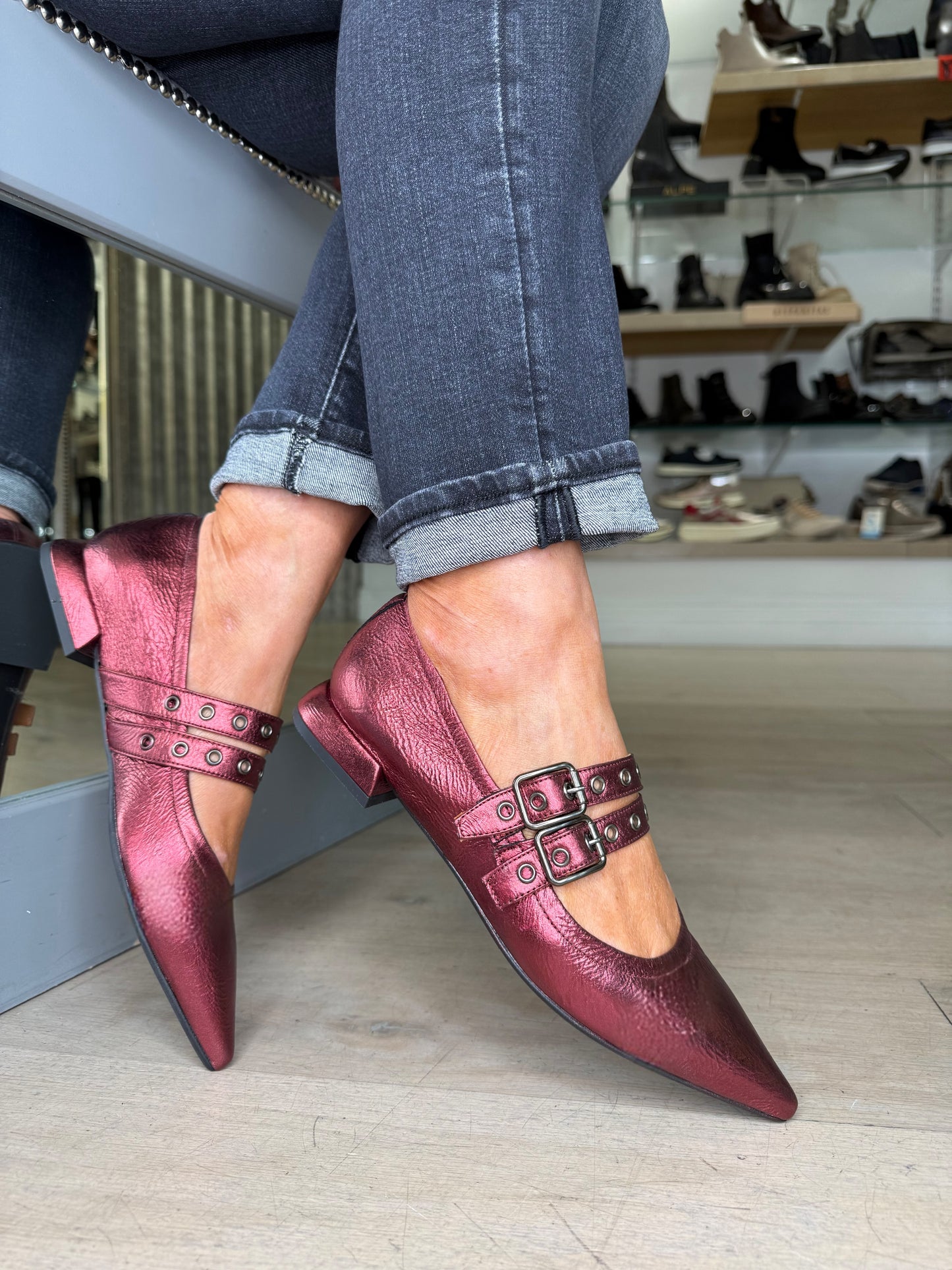 Marian - Metallic Wine Nappa Leather Pointy Toe Pomp