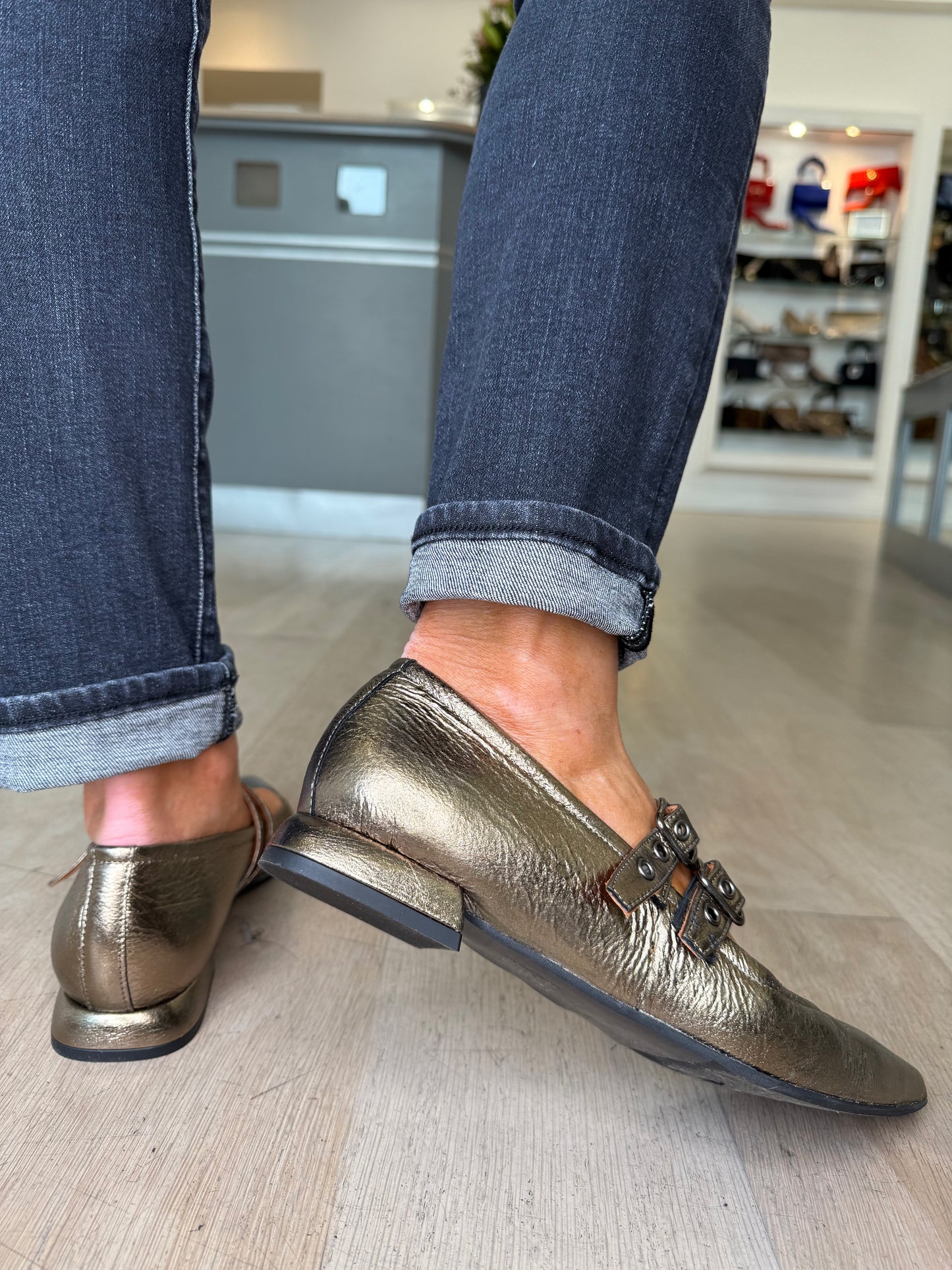 Marian - Metallic Antique Gold Nappa Leather Pointy Toe Pomp