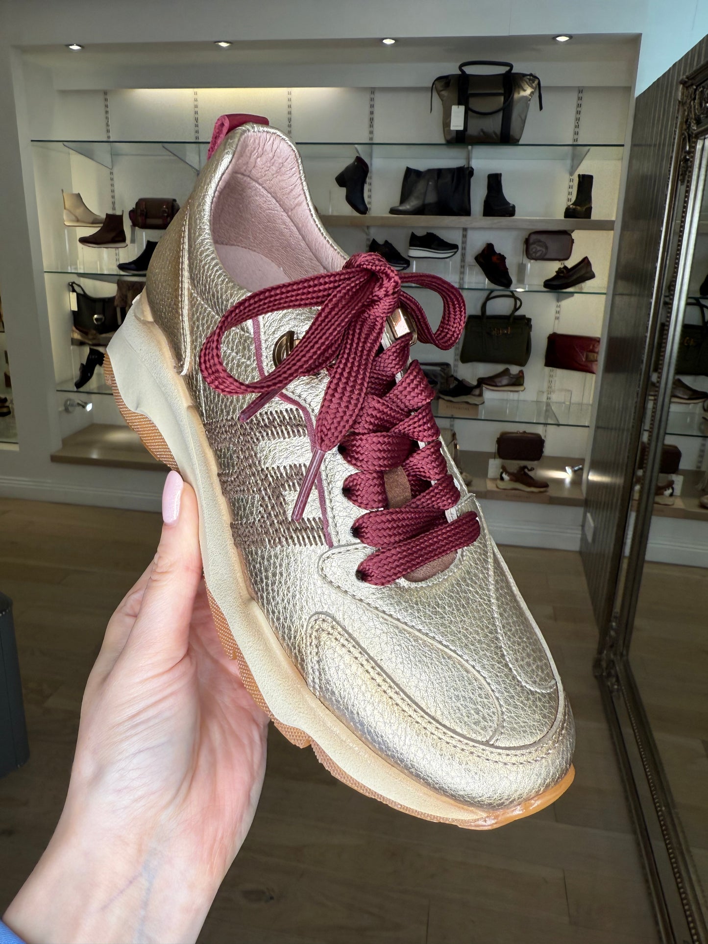 Hispanitas - Antique Gold Trainer With Wine Lace & Trim