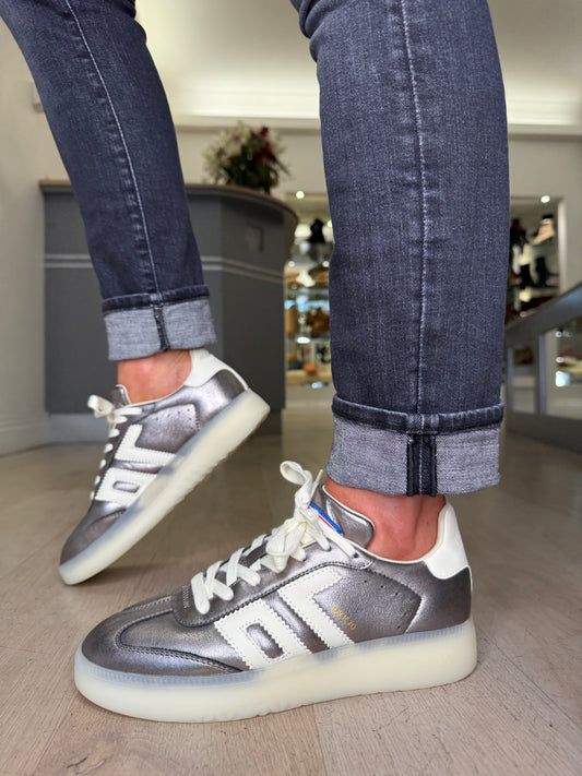 Back 70 - Boston Gunmetal Leather Trainer With Milk Trim