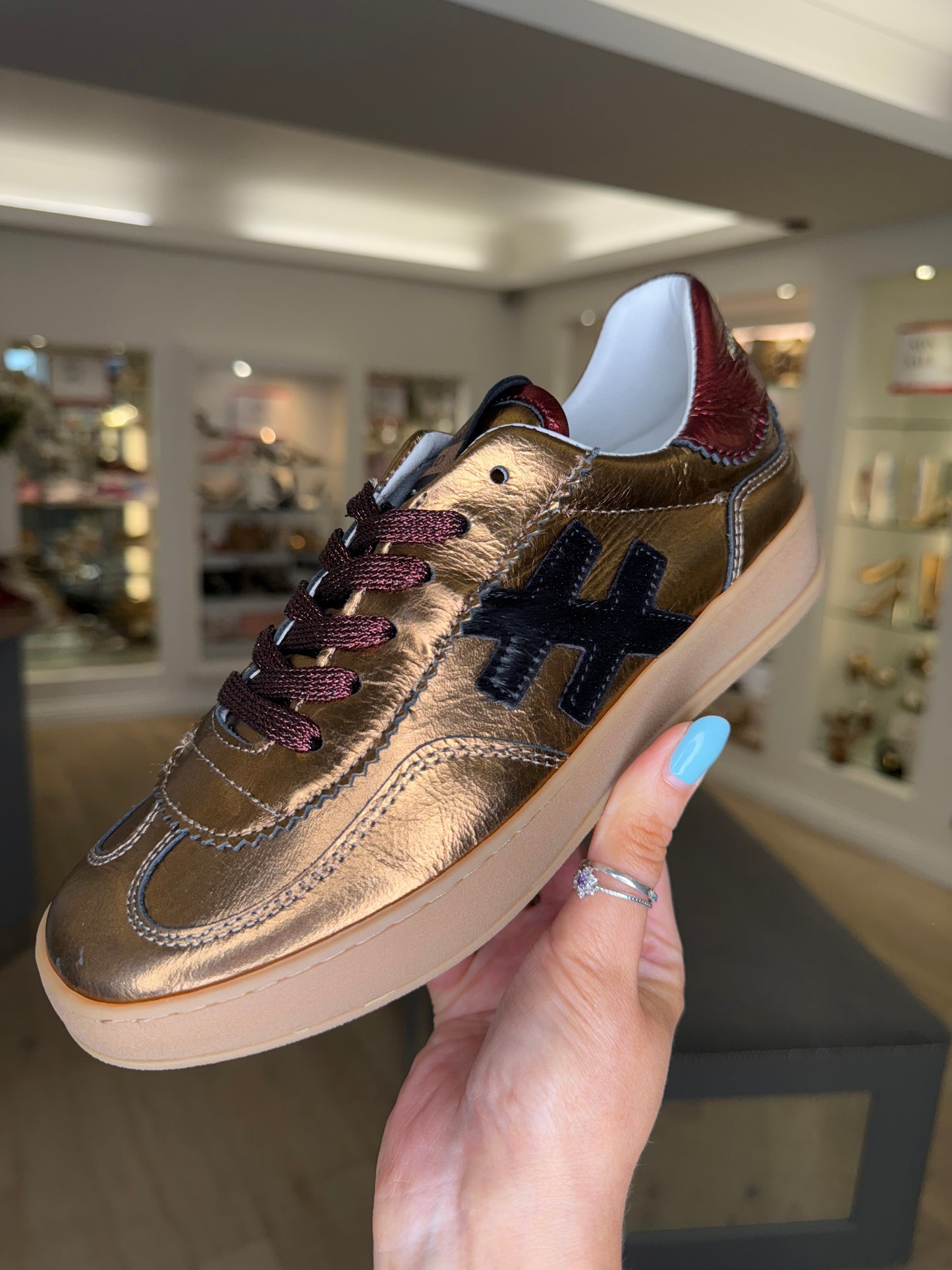 Another Trend - Metallic Bronze Trainer With Black & Metallic Wine Trim Trainer