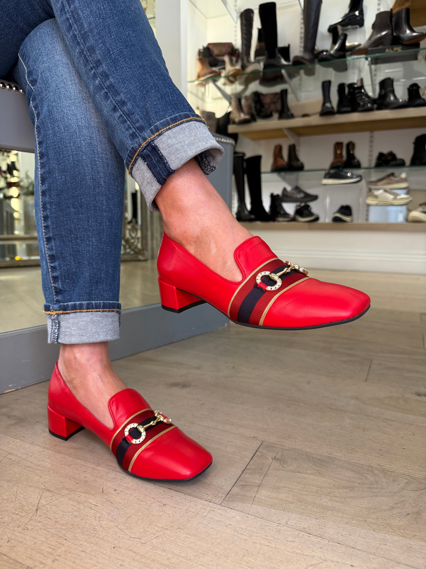 Marian - Red Nappa Leather Slip On Shoe With Gold Chain