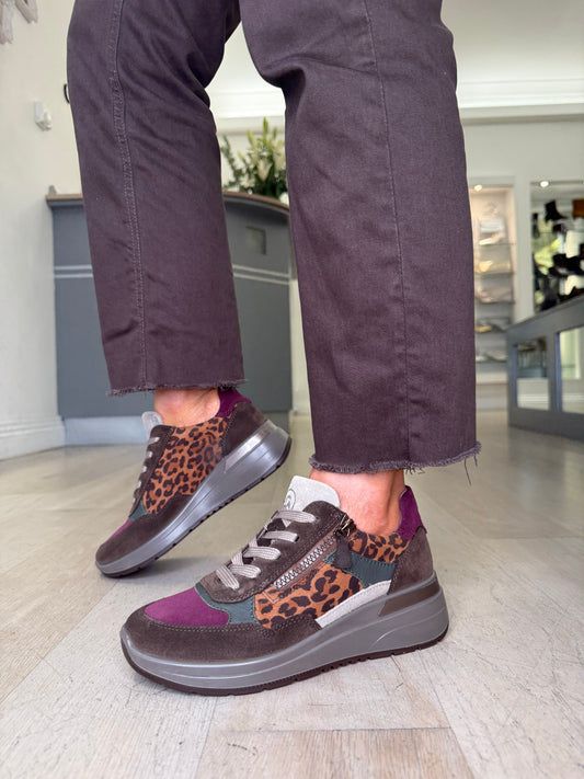 Ara - Multi Coloured Printed Lace Up Trainer With Side Zip