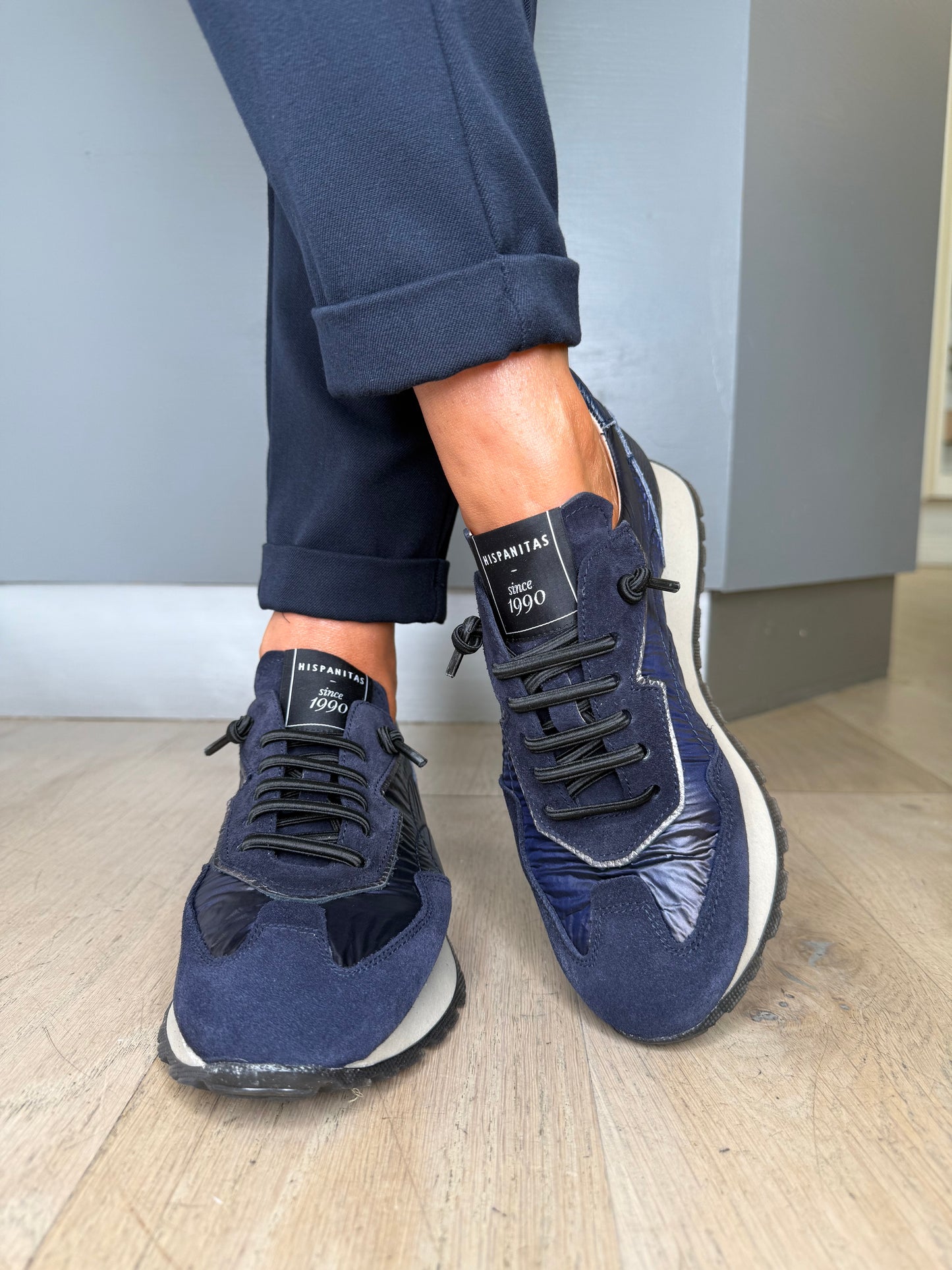 Hispanitas - Dark Navy Suede/ Navy Padded Fabric Mix Pull On Trainer