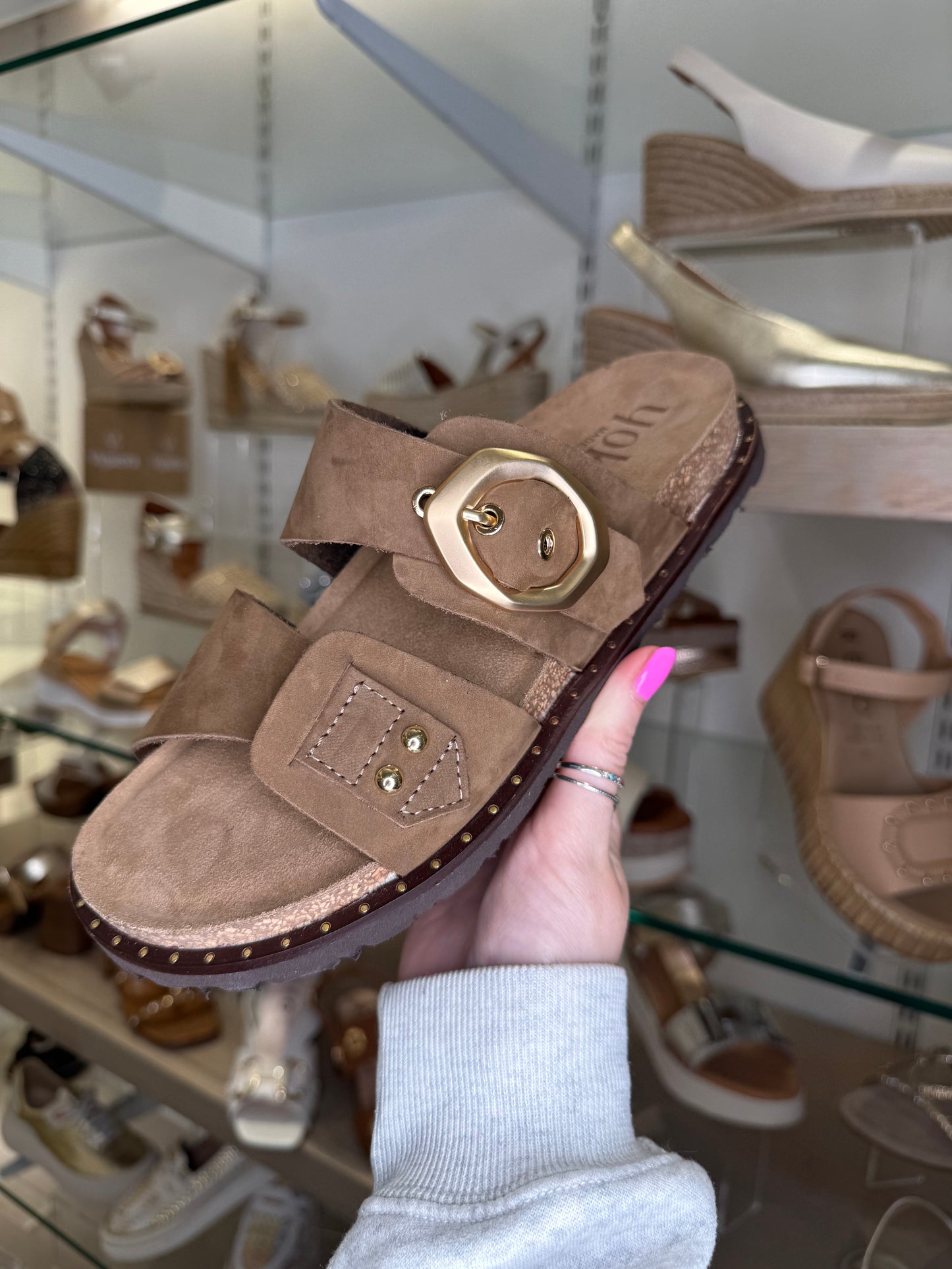 Yokono -Mocha Suede 2 Strap Slider