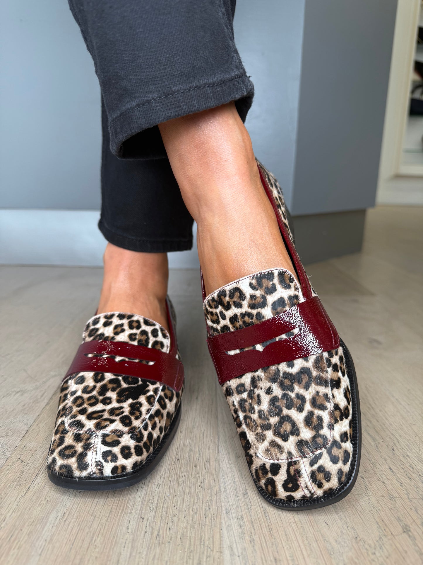 Lodi - Leopard Print Loafer With Wine Patent Trim