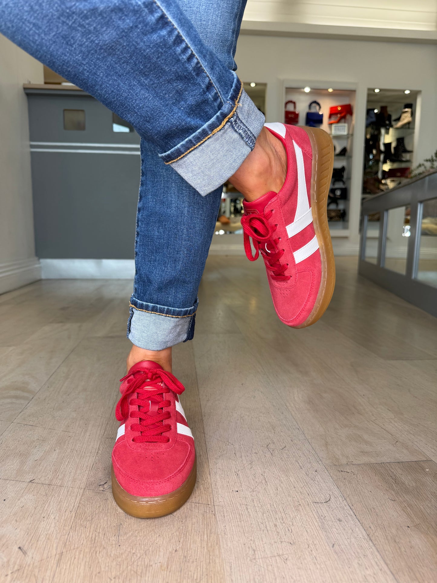 Gola - Grandslam Red Suede / White Trim Chunky Gum Sole Trainer