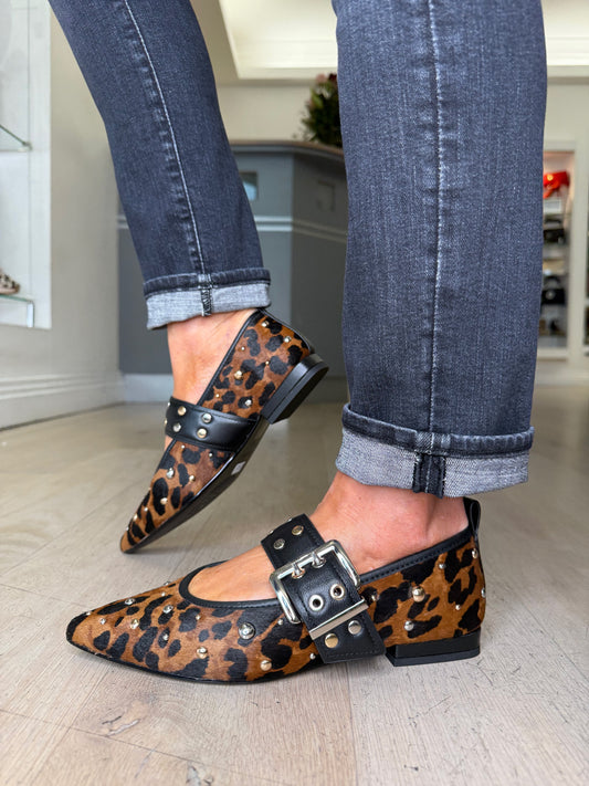 Lodi - Leopard Print Pointy Toe Pomps With Studded Trim