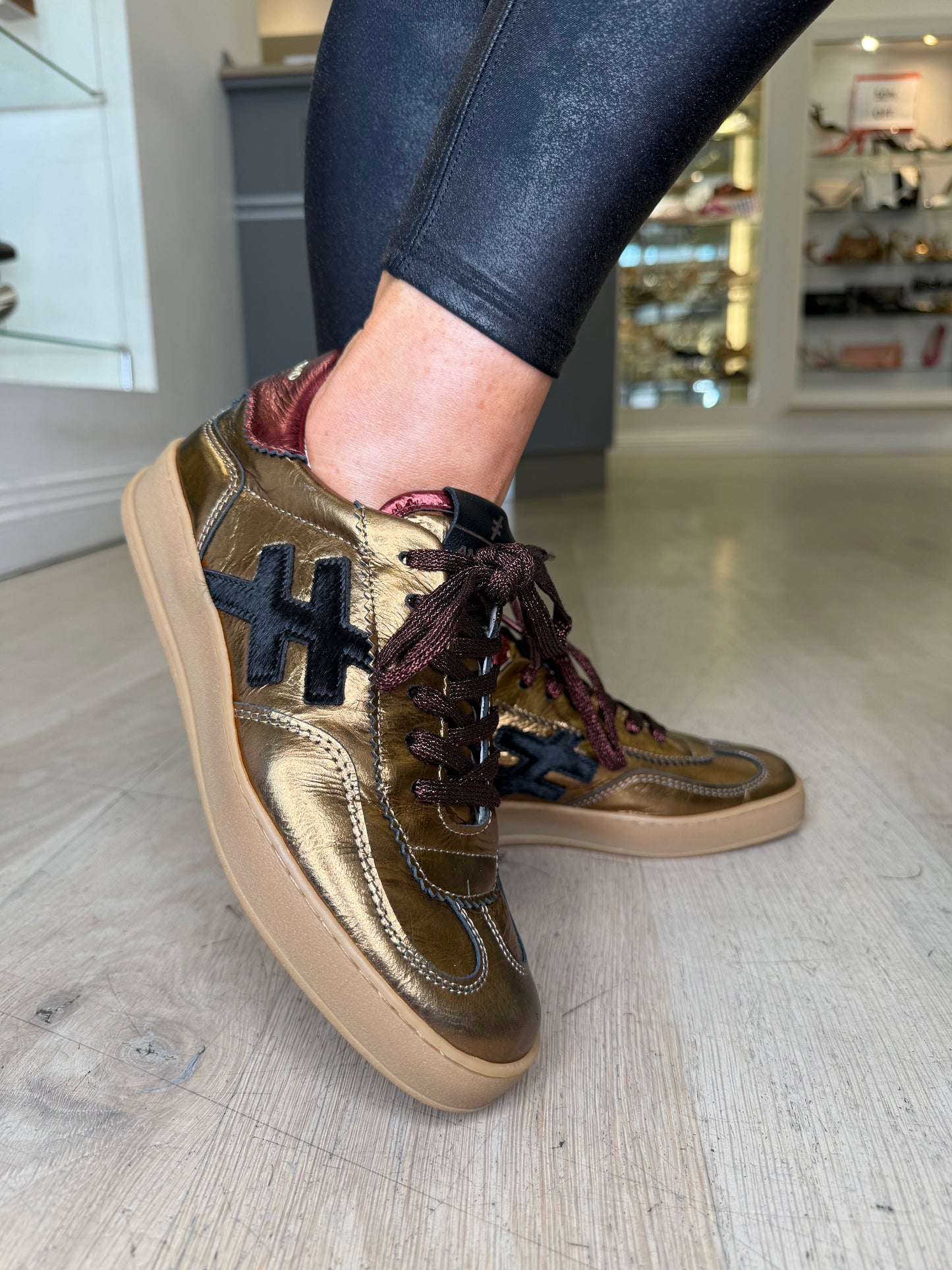 Another Trend - Metallic Bronze Trainer With Black & Metallic Wine Trim Trainer