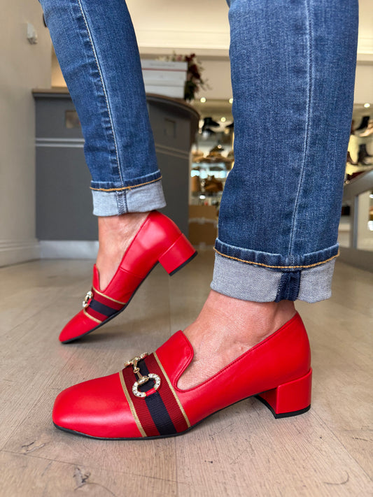 Marian - Red Nappa Leather Slip On Shoe With Gold Chain