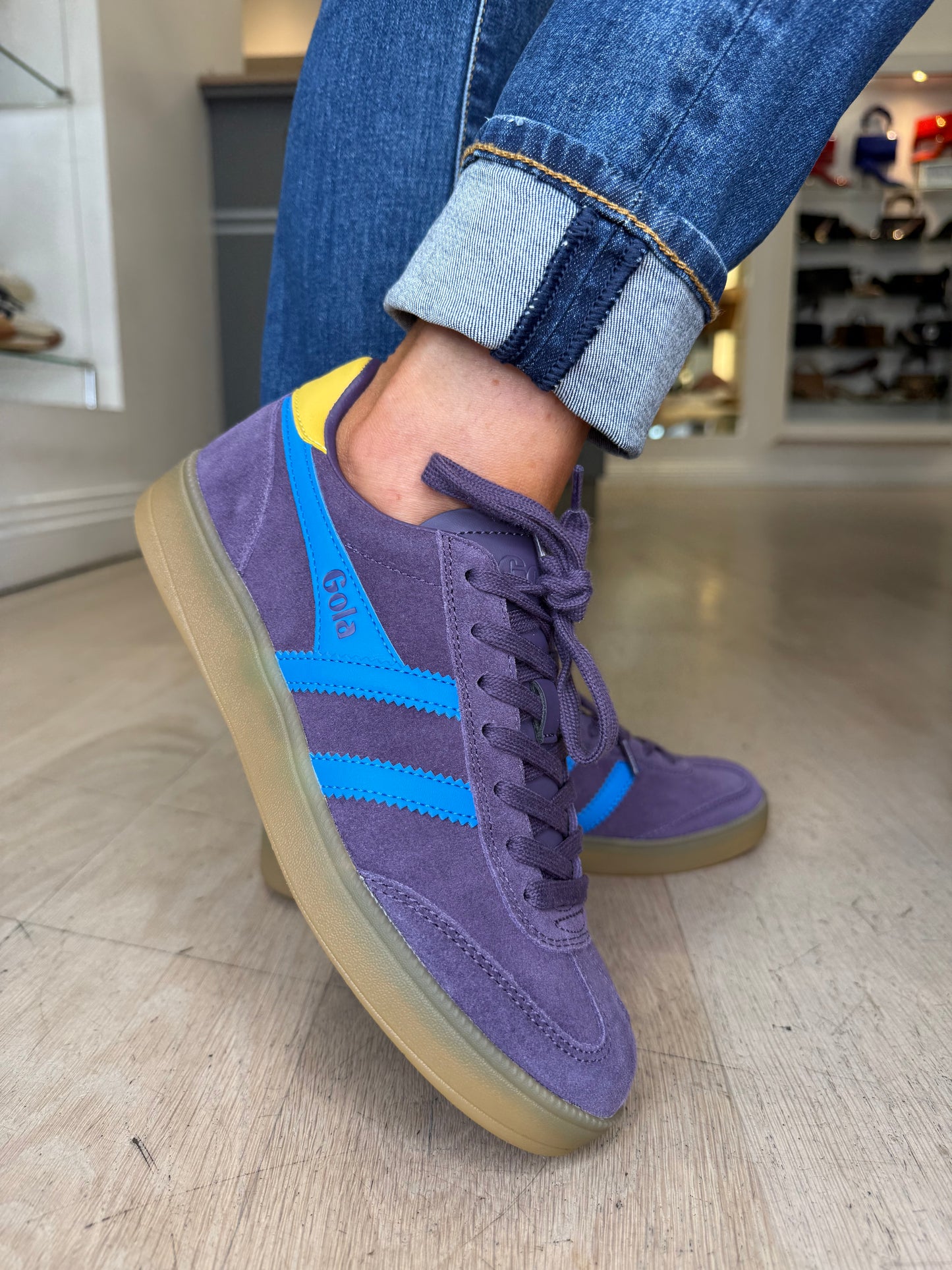 Gola - Viper Plum Suede Trainer With Blue & Mustard Trim