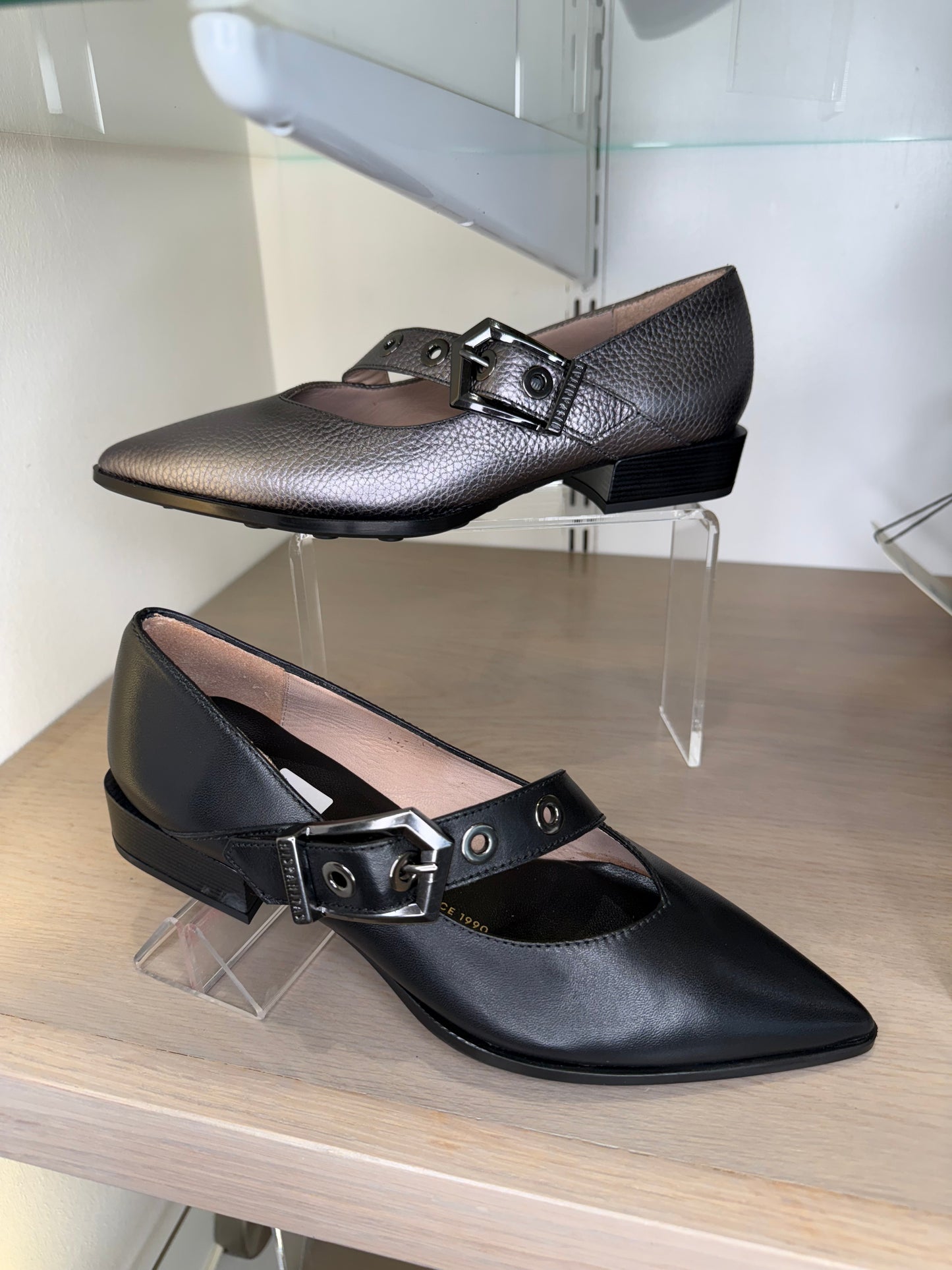 Hispanitas - Black Nappa Leather Pointy Toe Shoe With Strap Detail & Buckle Trim