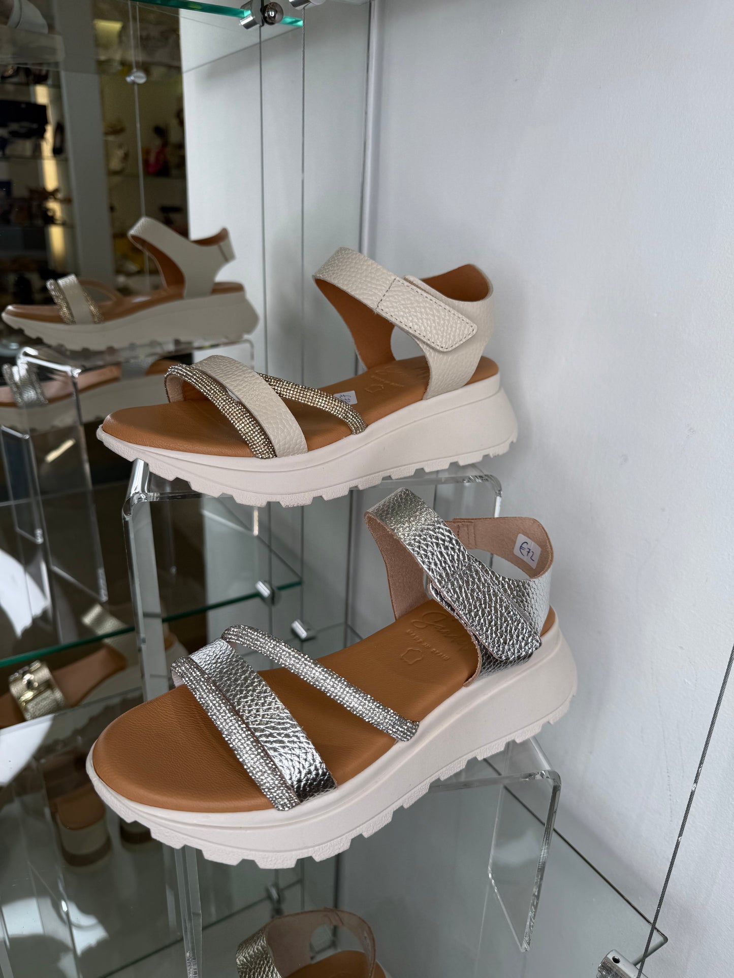 Oh My Sandals - Soft Cream Strappy Diamante Sporty Sole Sandal