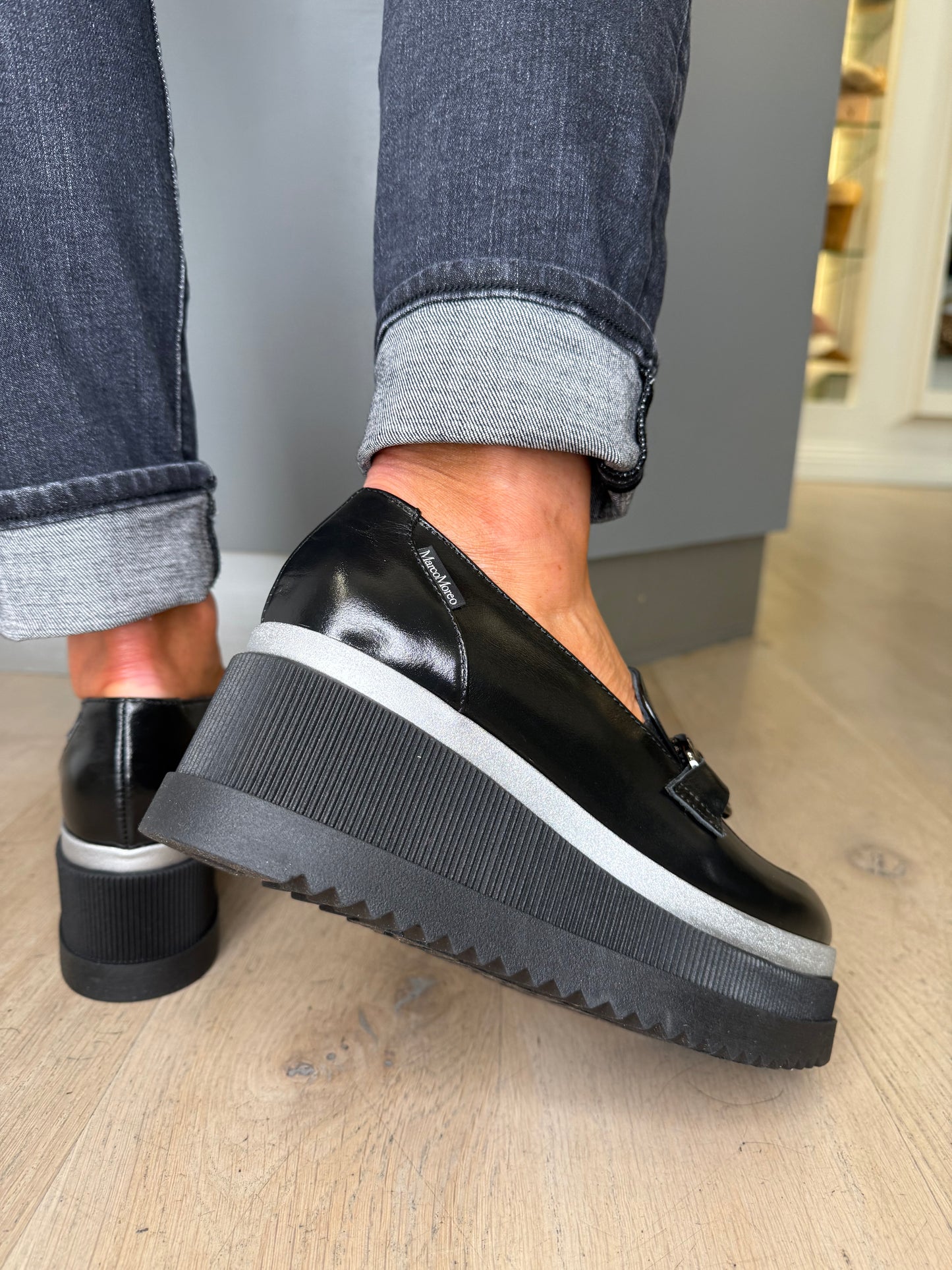 Marco Moreo - Ilaria Black Nappa Leather Slip On Chunky Sole Shoe