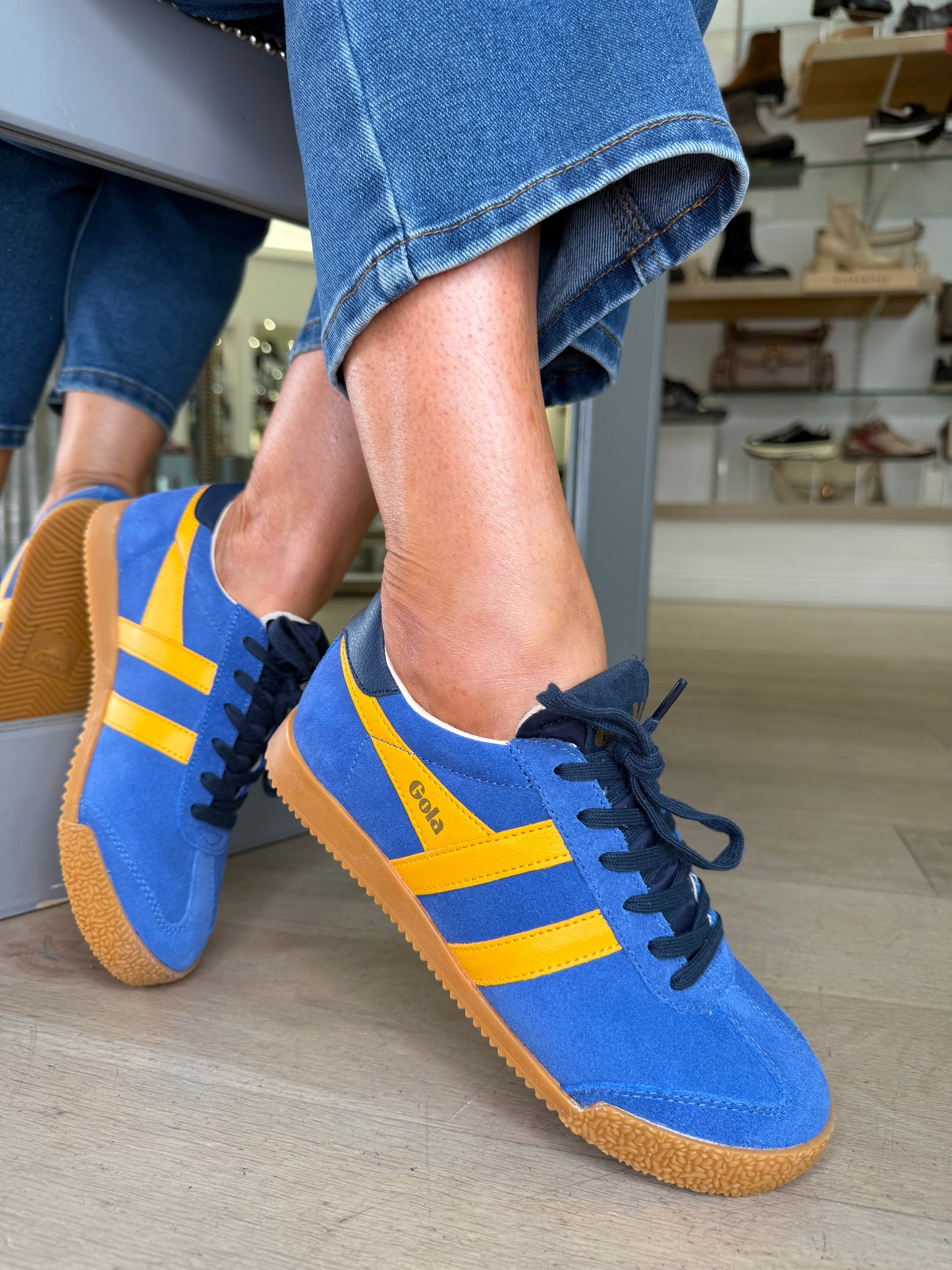 Gola - Elan Sapphire Blue Suede Trainer With Sunflower Yellow & Dark Navy Trim