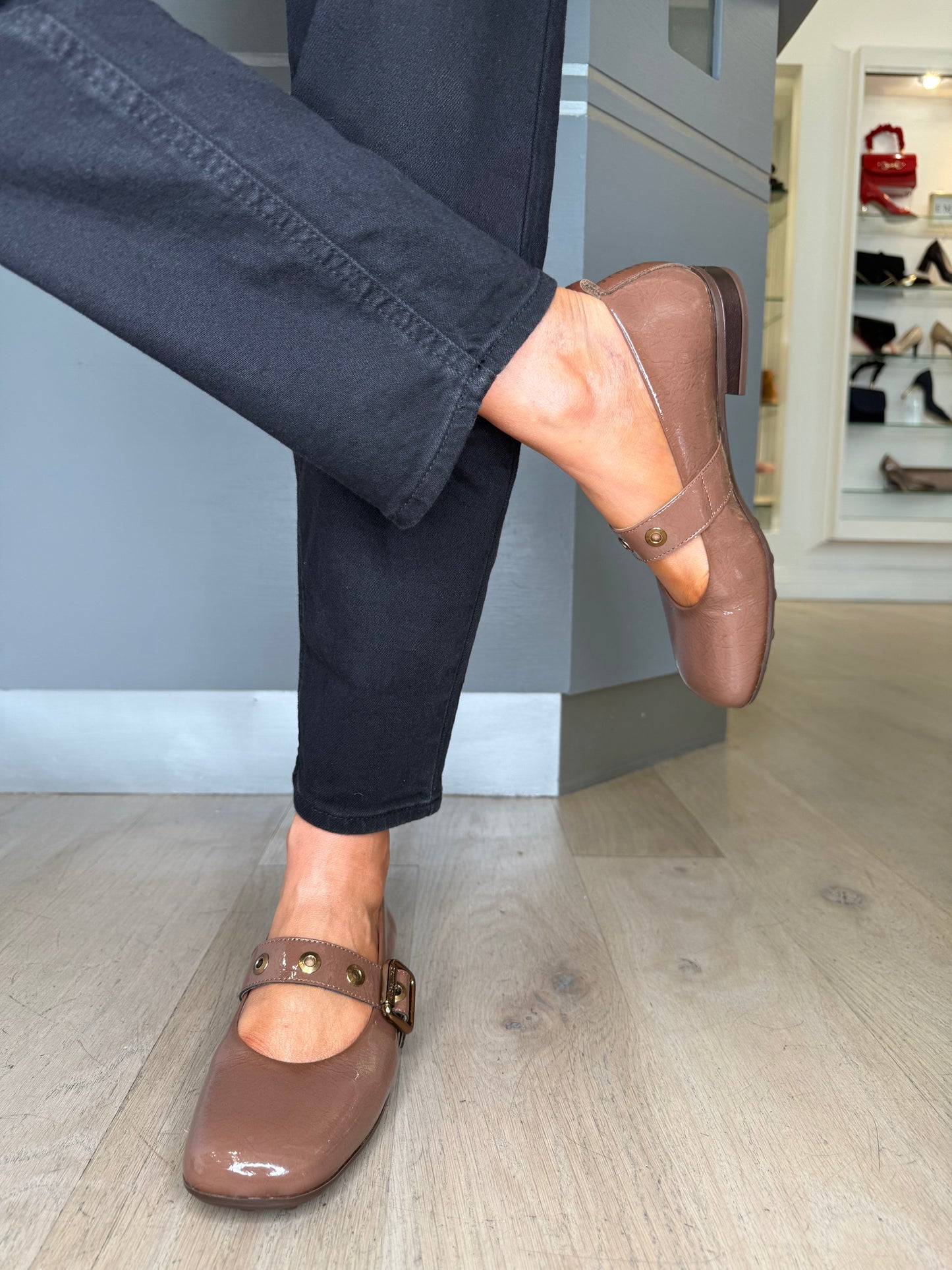 Hispanitas - Mocha Flexy Patent Square Toe Mary Jane Shoe