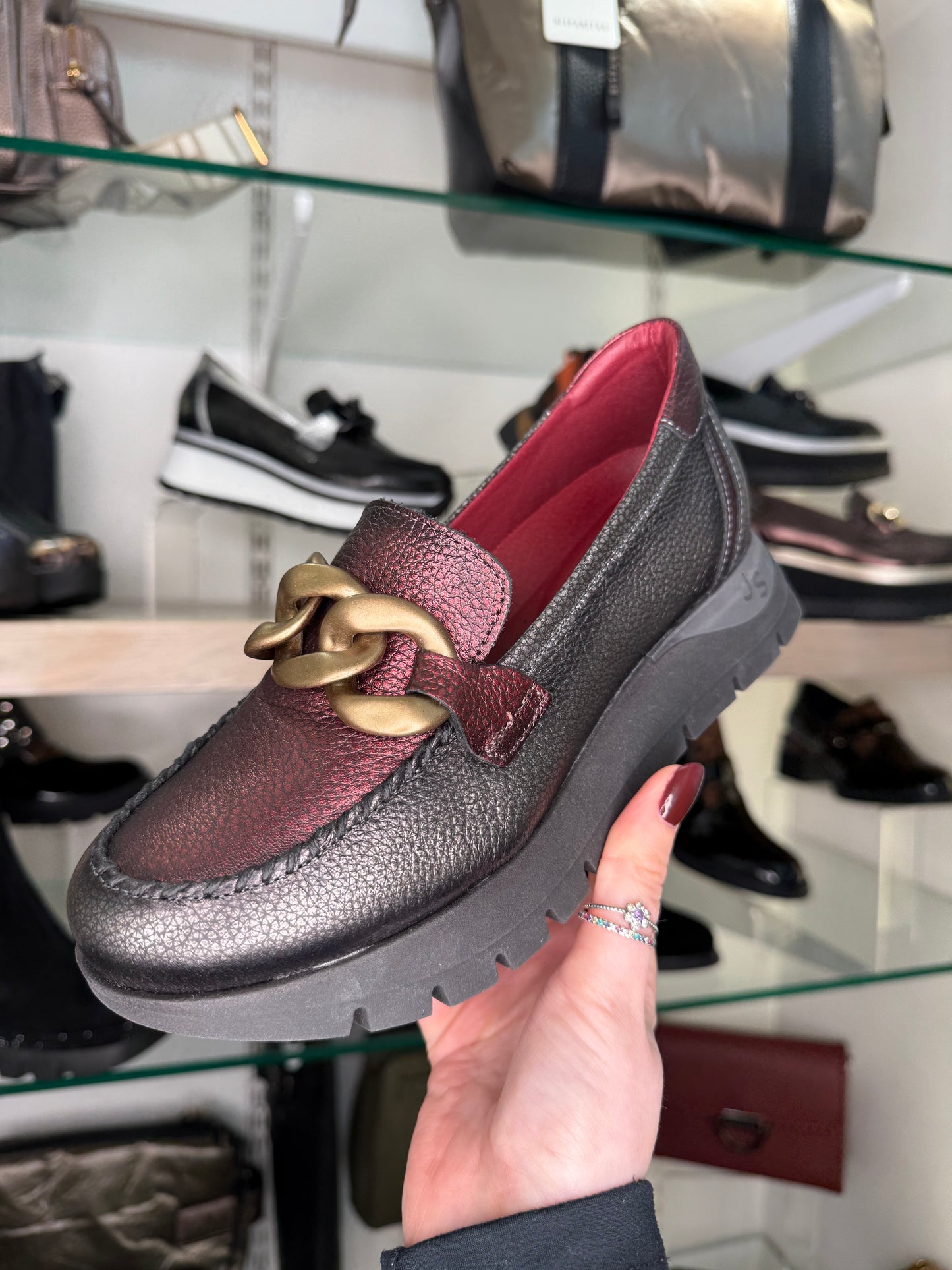 Jose Saenz - Metallic Wine/ Pewter Mix Slip On Chunky Sole Shoe