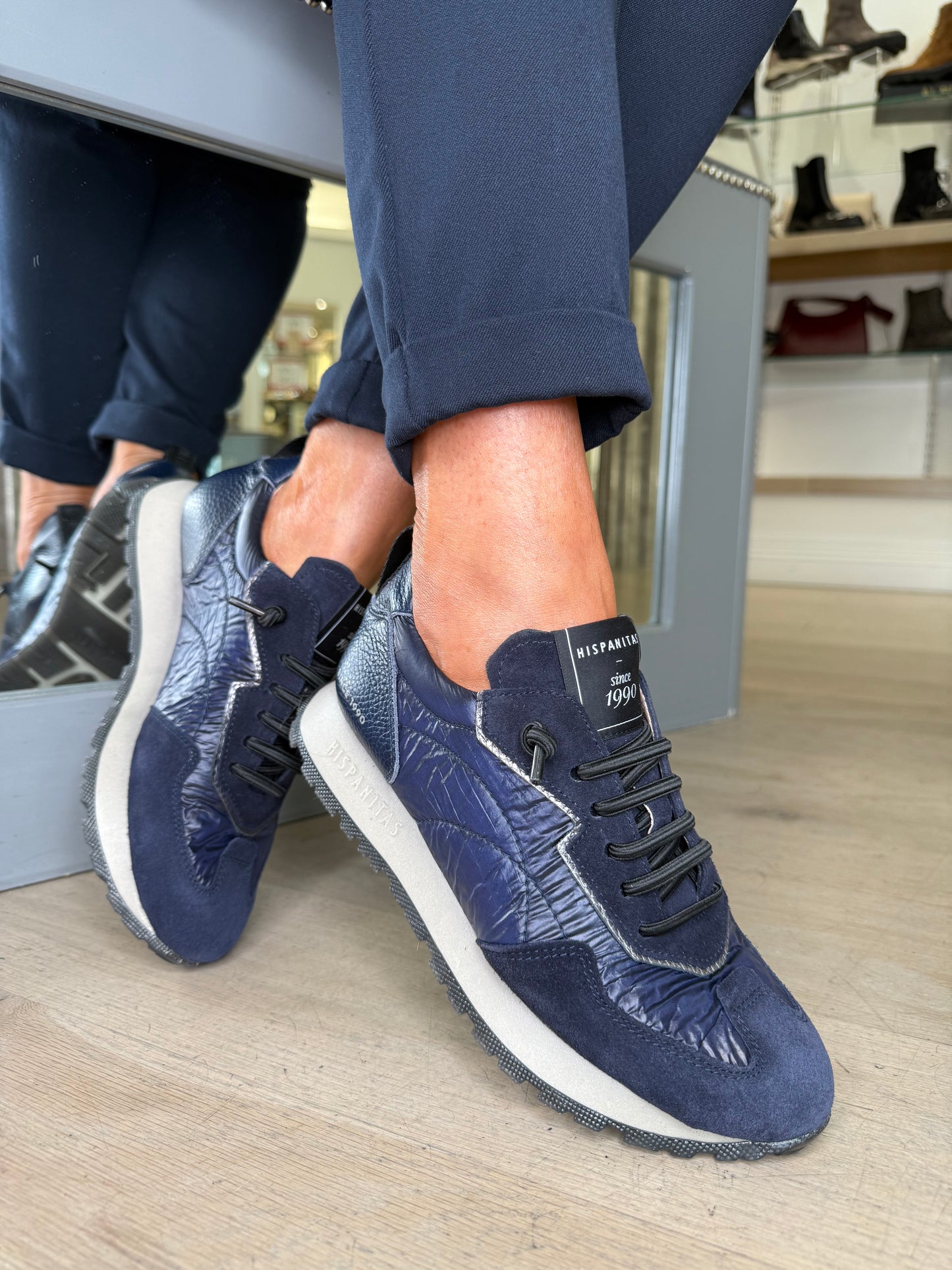 Hispanitas - Dark Navy Suede/ Navy Padded Fabric Mix Pull On Trainer