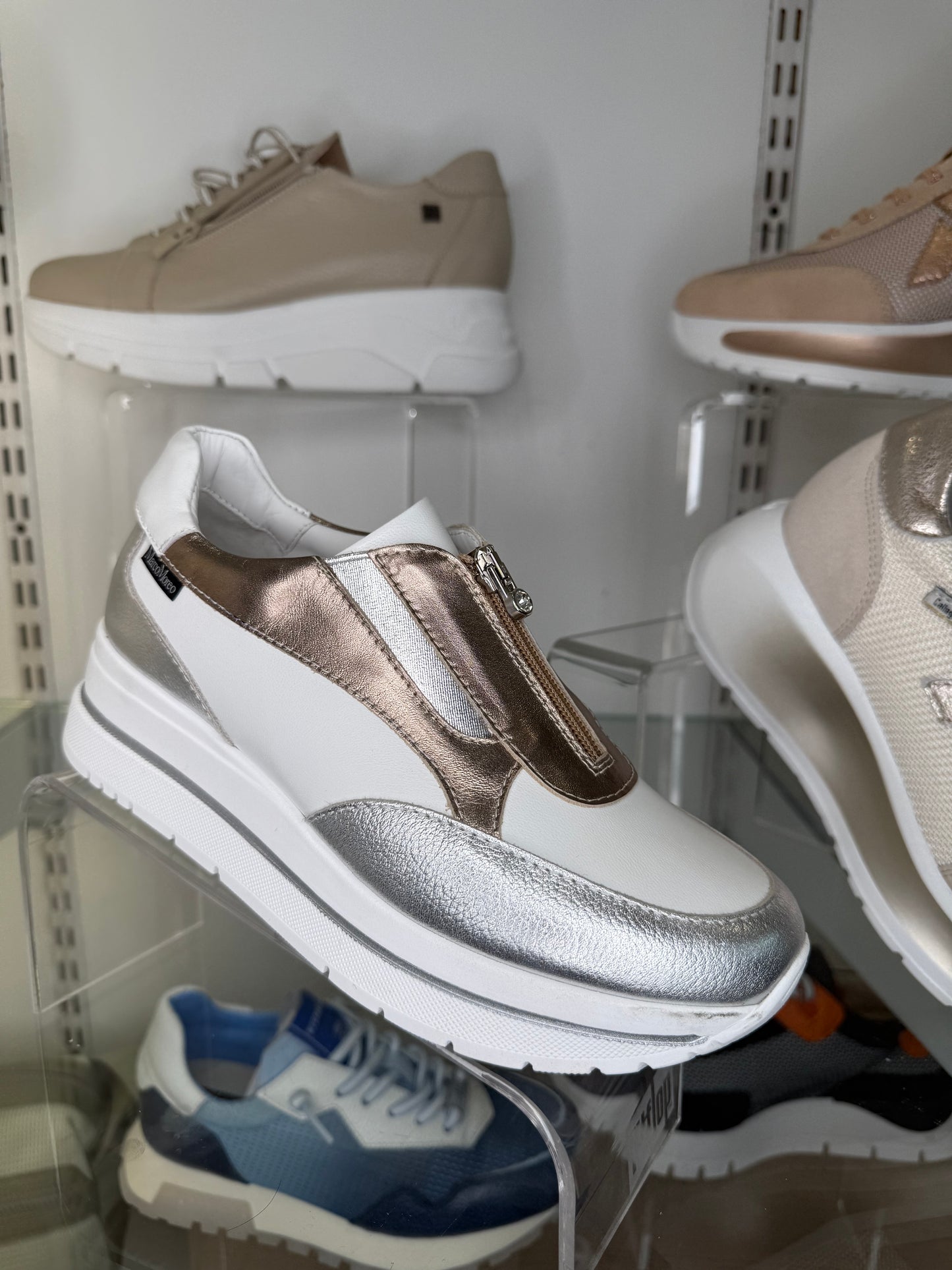Marco Moreo - White Metallic Multi Zip Up Wedge Shoe