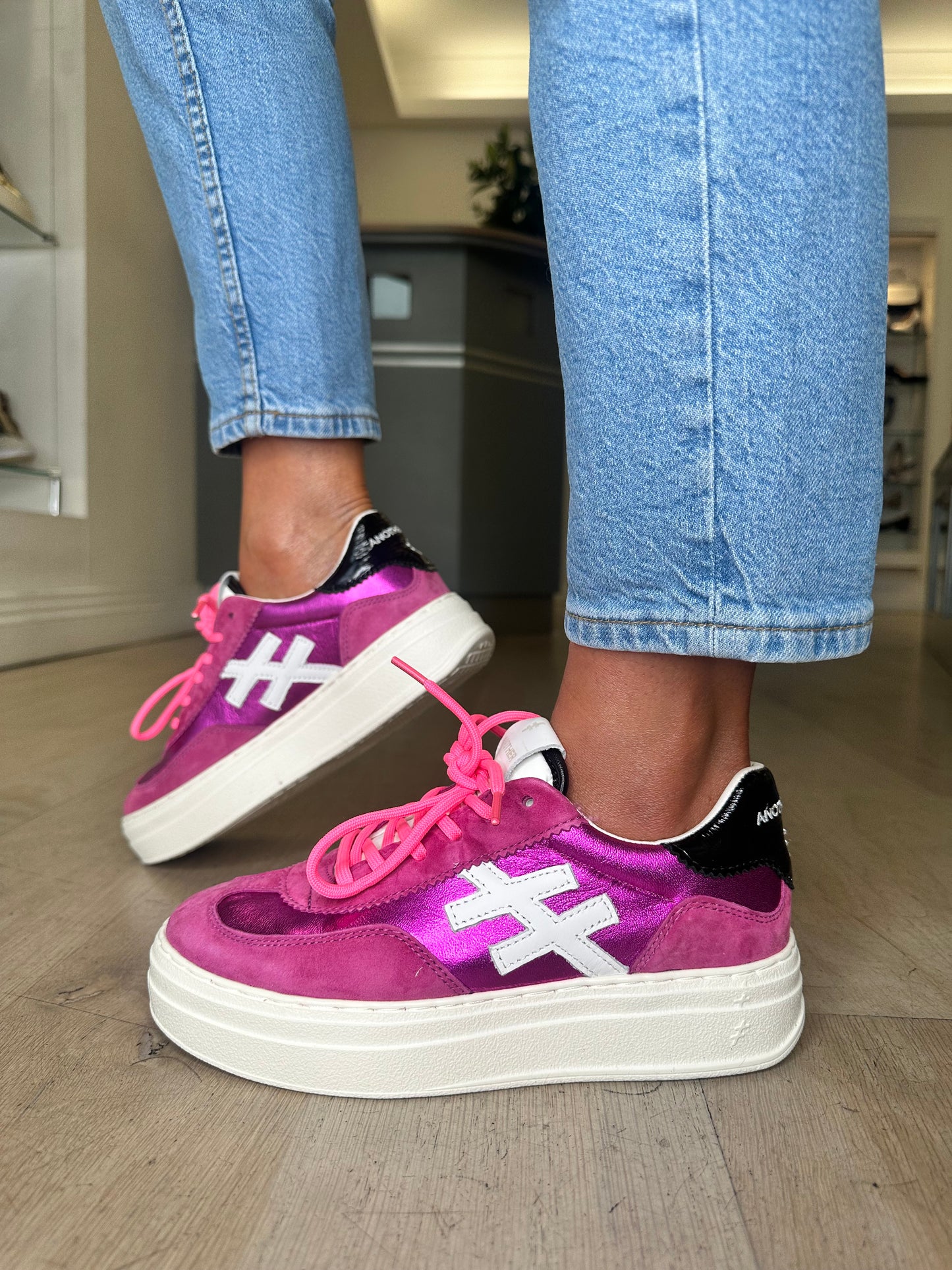 Another Trend - Fuchsia Pink Suede Mix Platform Trainer