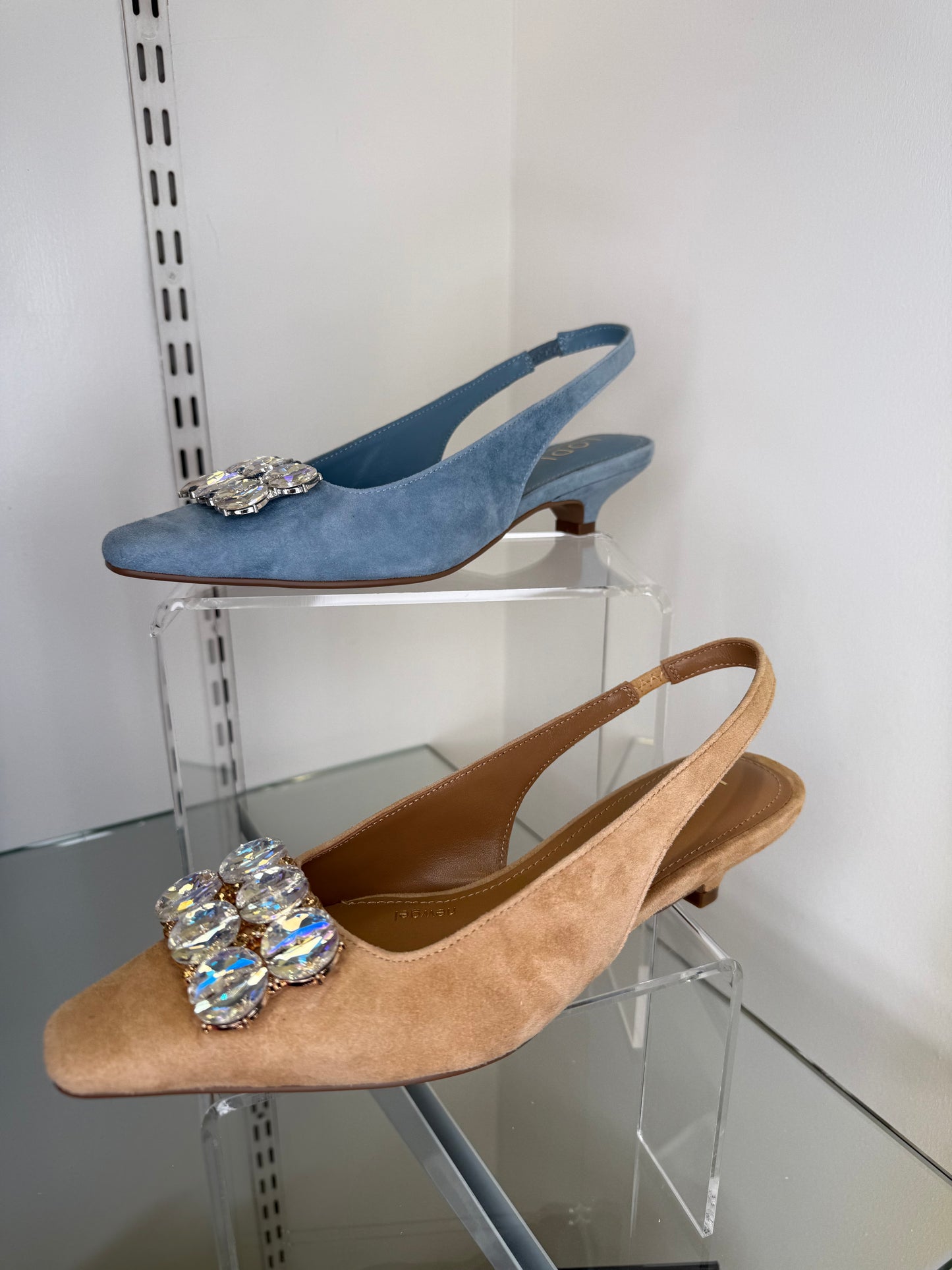 Lodi - Sky Blue Shirt Kitten Heel Style Shoe With Stone Trim