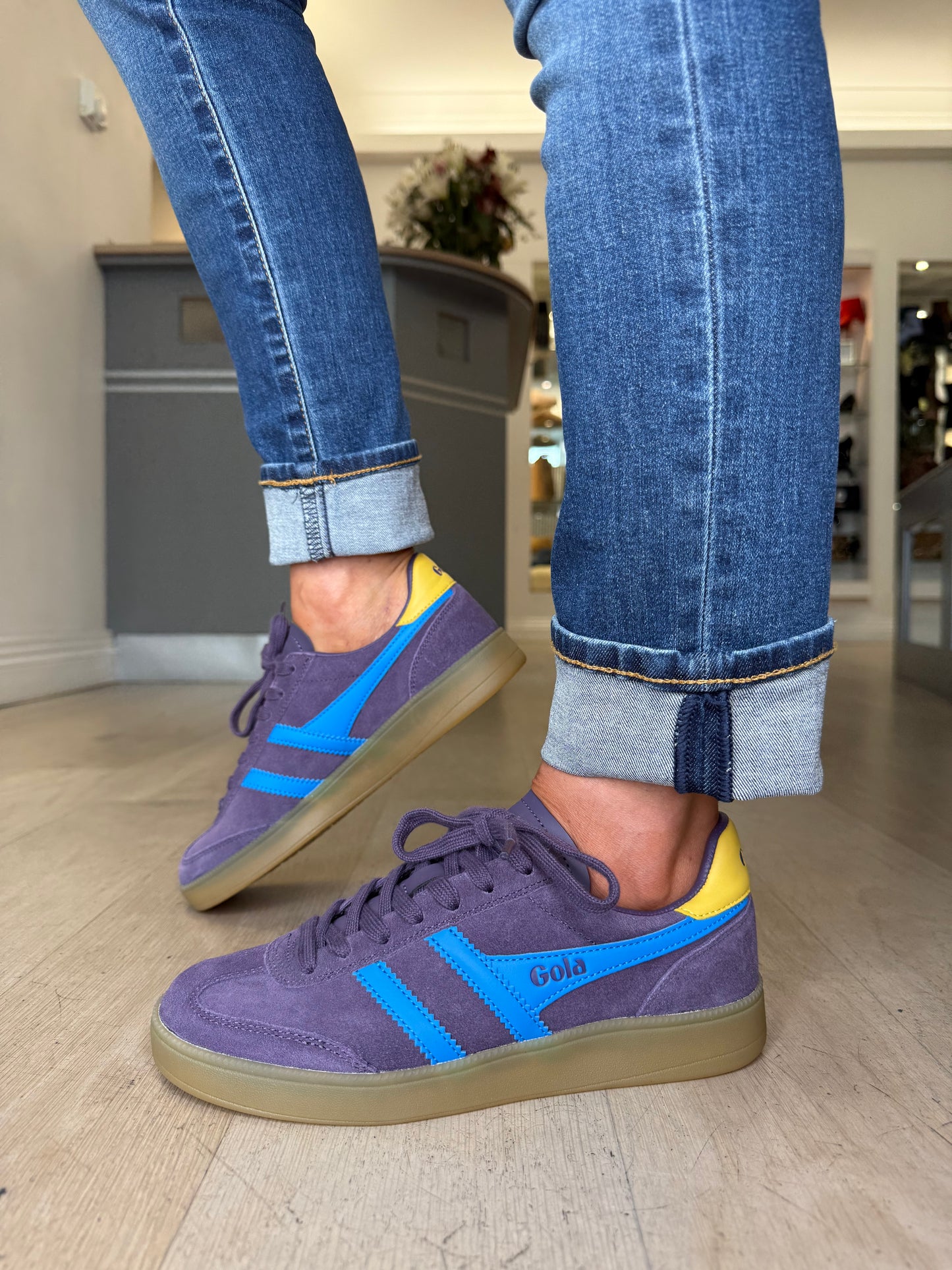 Gola - Viper Plum Suede Trainer With Blue & Mustard Trim