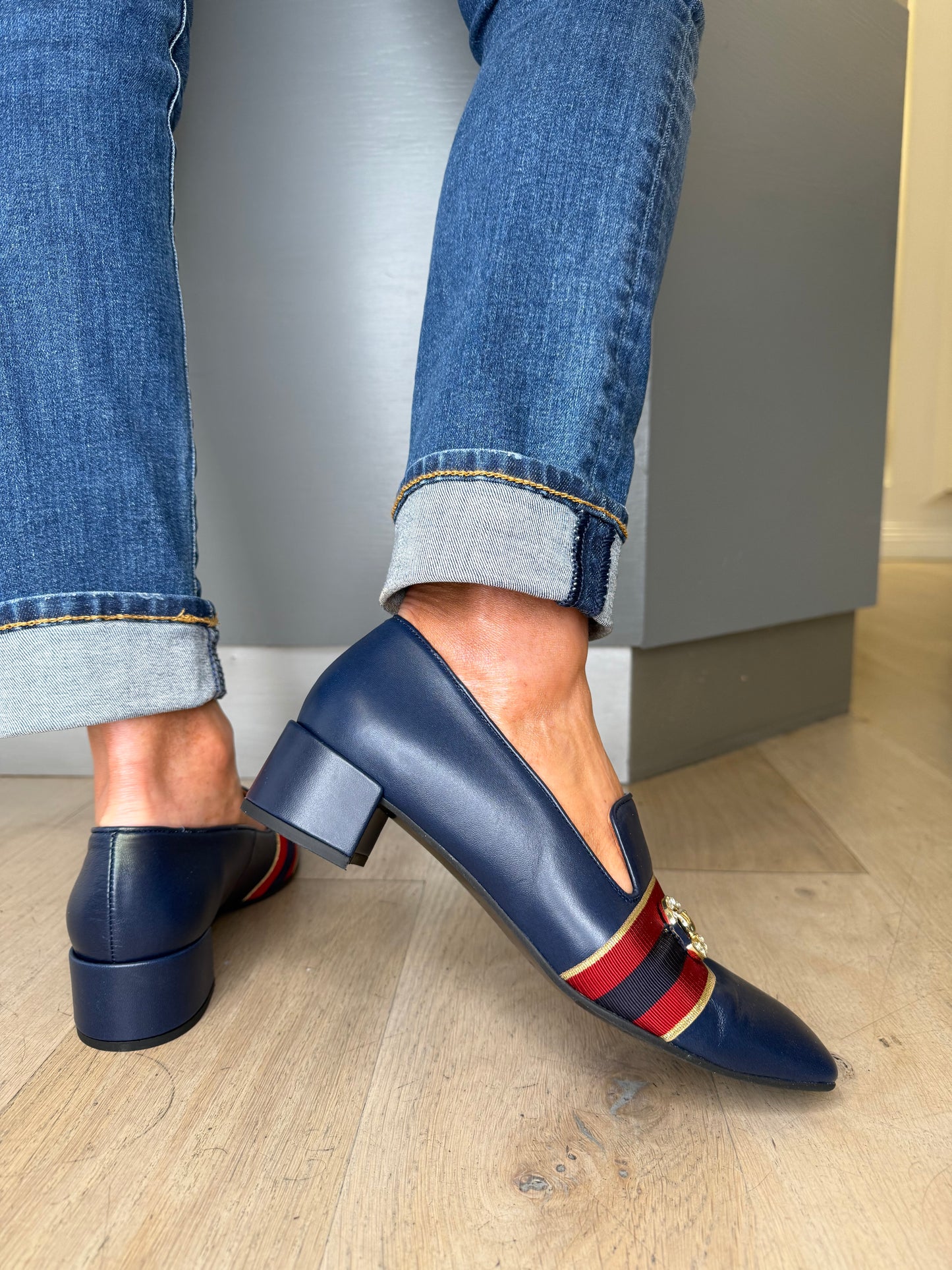 Marian - Navy Nappa Leather Slip On Shoe With Gold Chain