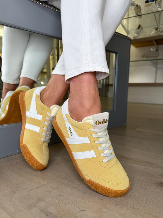 Gola - Elan Cornflower Yellow Suede Trainer With White Leather Trim