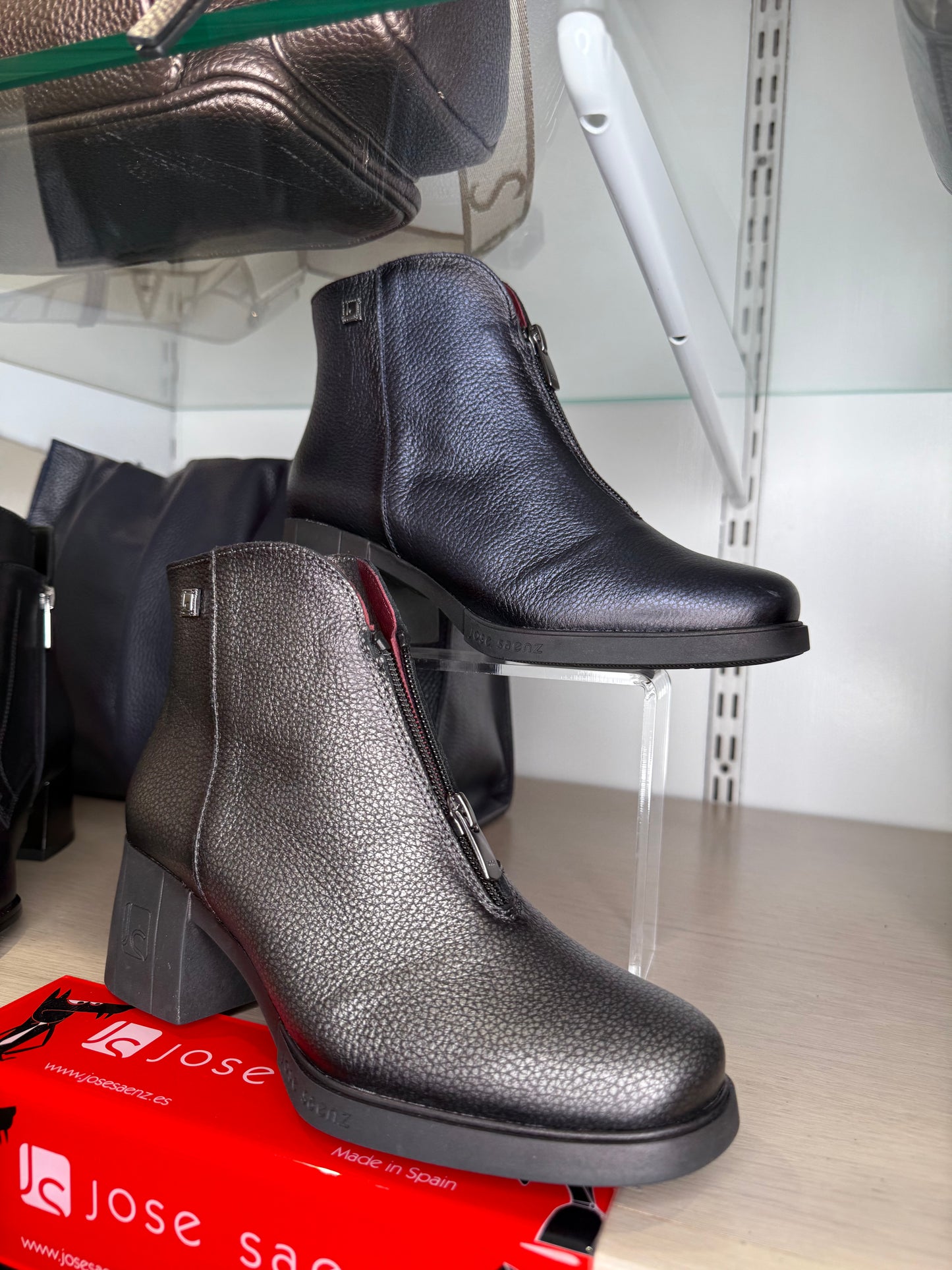 Jose Saenz - Dark Navy Leather Block Heel Zip Up Boot