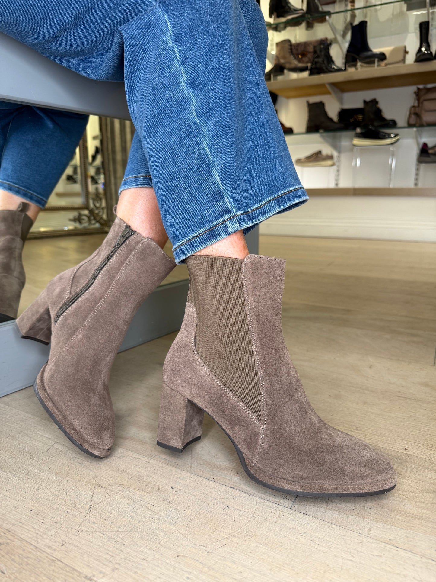 Unisa - Taupe Suede Round Toe Block Heel Boot